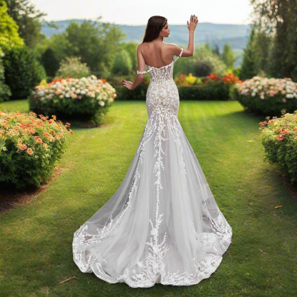 2 In 1 Lace Mermaid Wedding Dress with Detachable Train