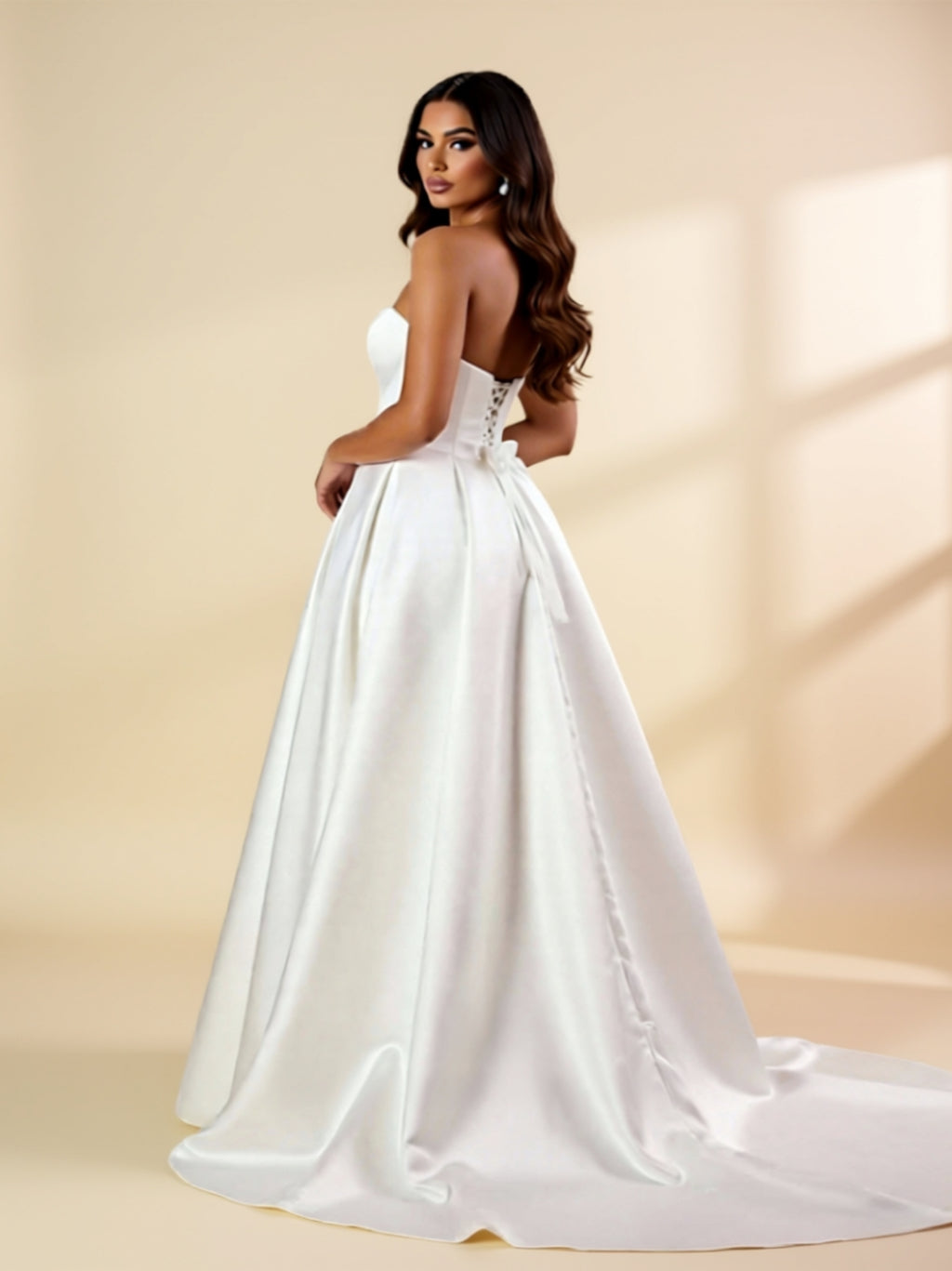 Strapless Satin A‑Line Ball Gown with High Slit