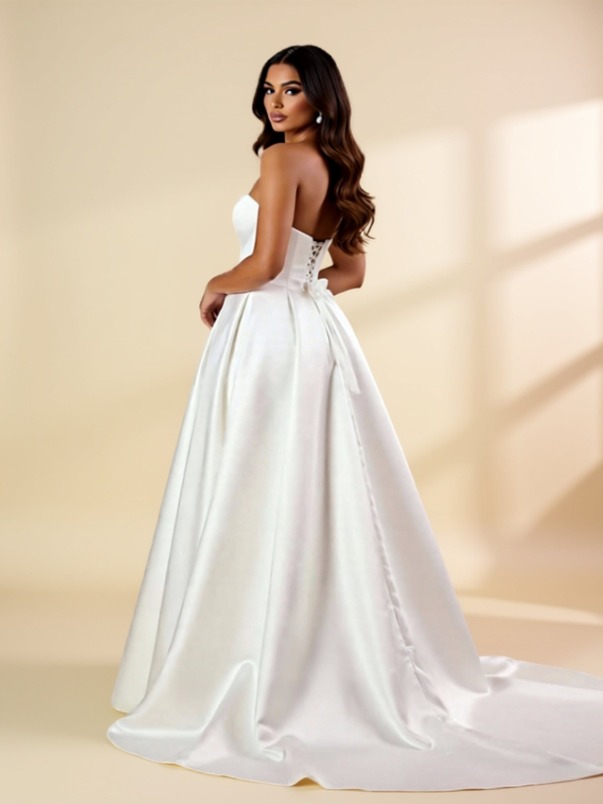 Strapless Satin A‑Line Ball Gown with High Slit