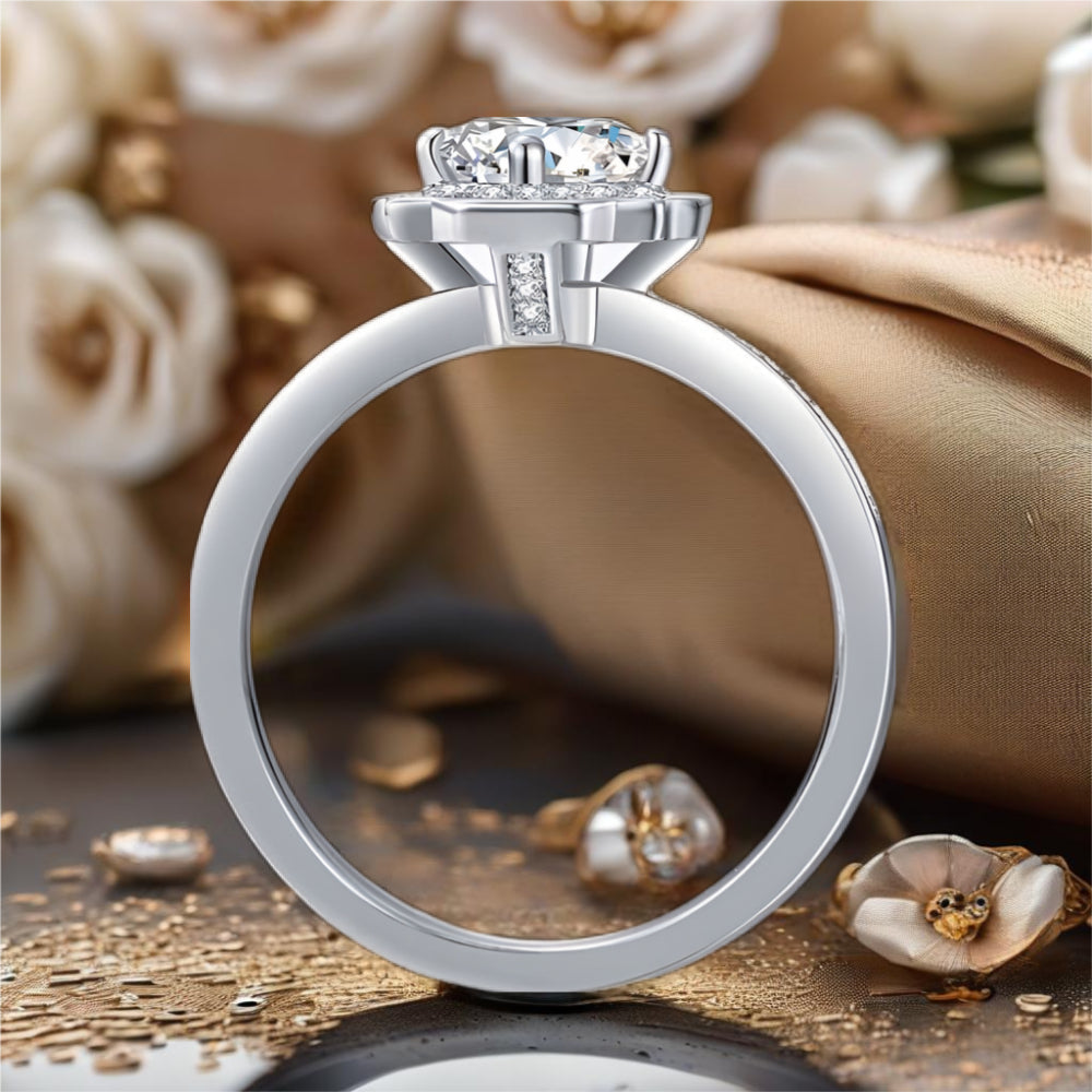 1 Carat Moissanite Sterling Silver Halo Ring