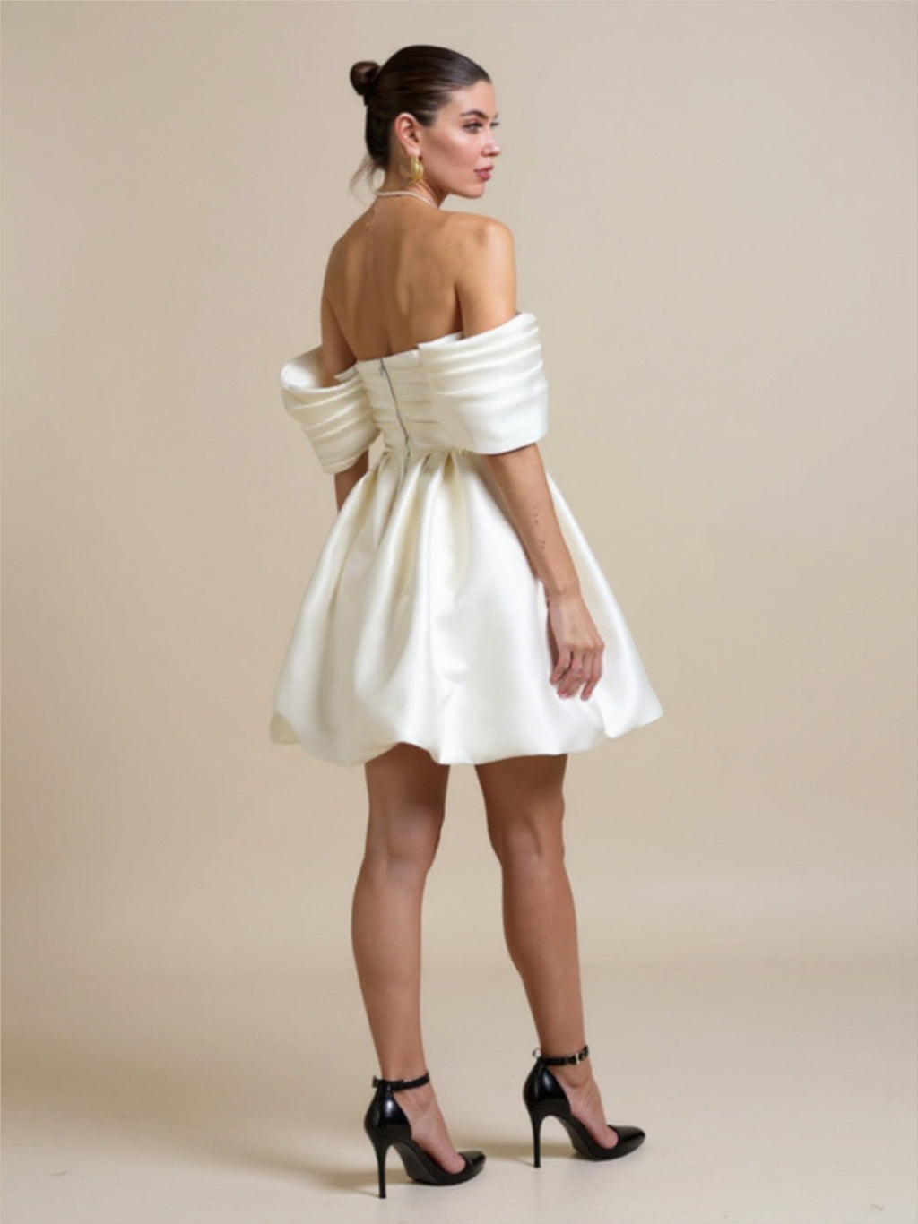 White Pleated Off The Shoulder Dress