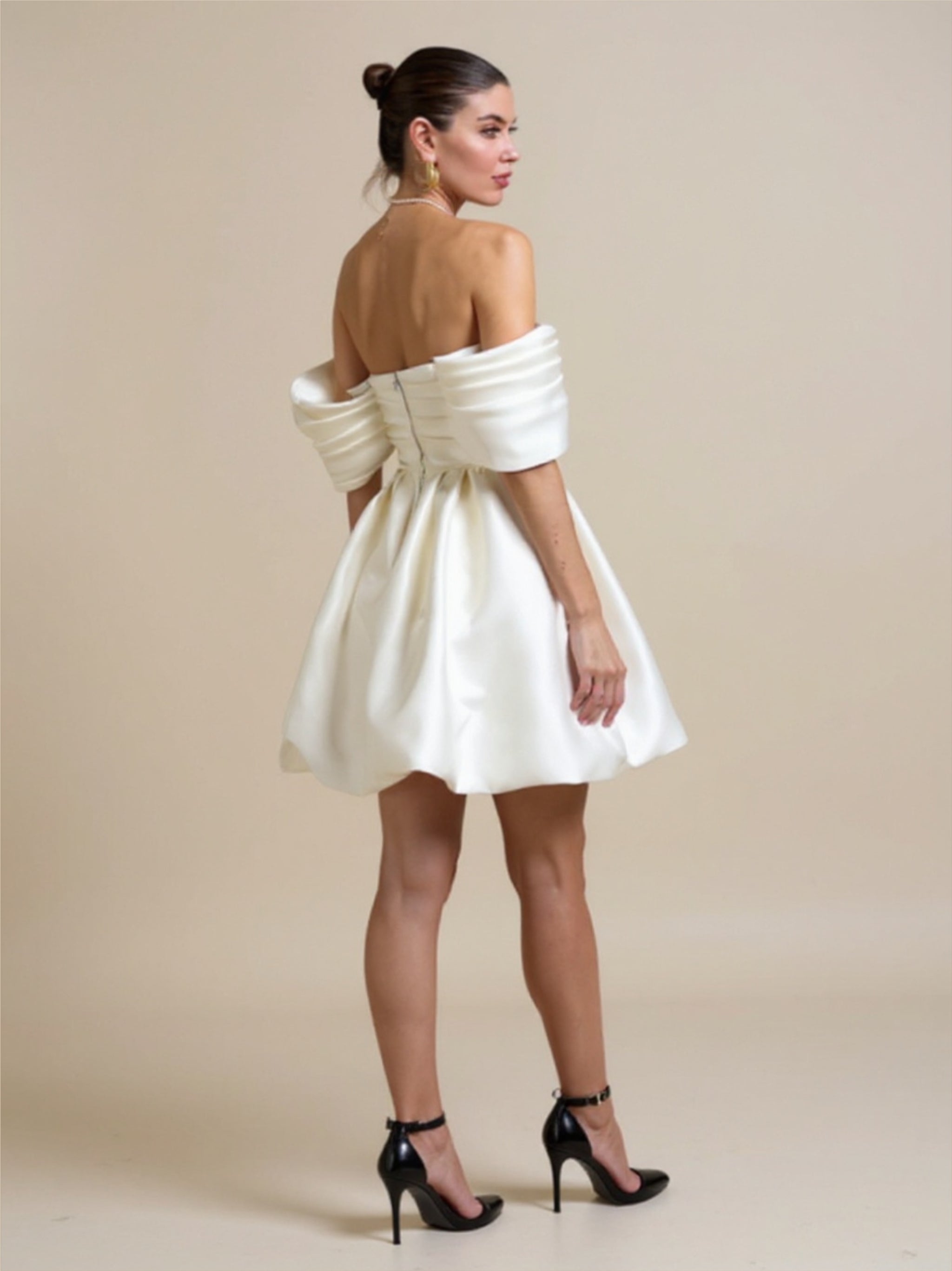 White Pleated Off The Shoulder Dress