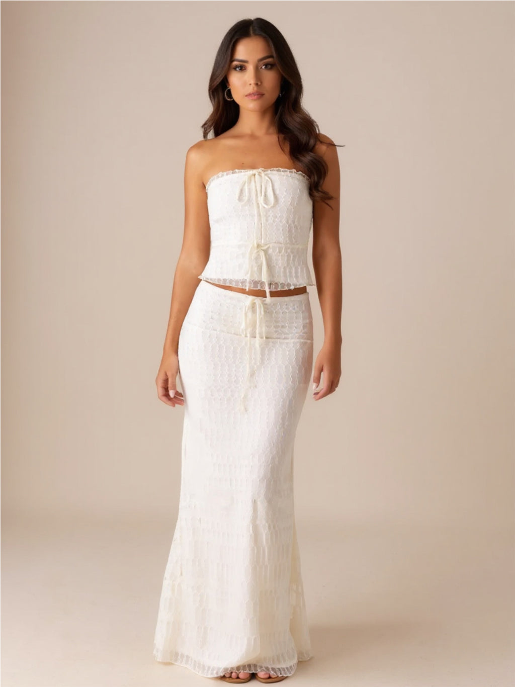 White Tie Front Tube Top & Maxi Skirt Set