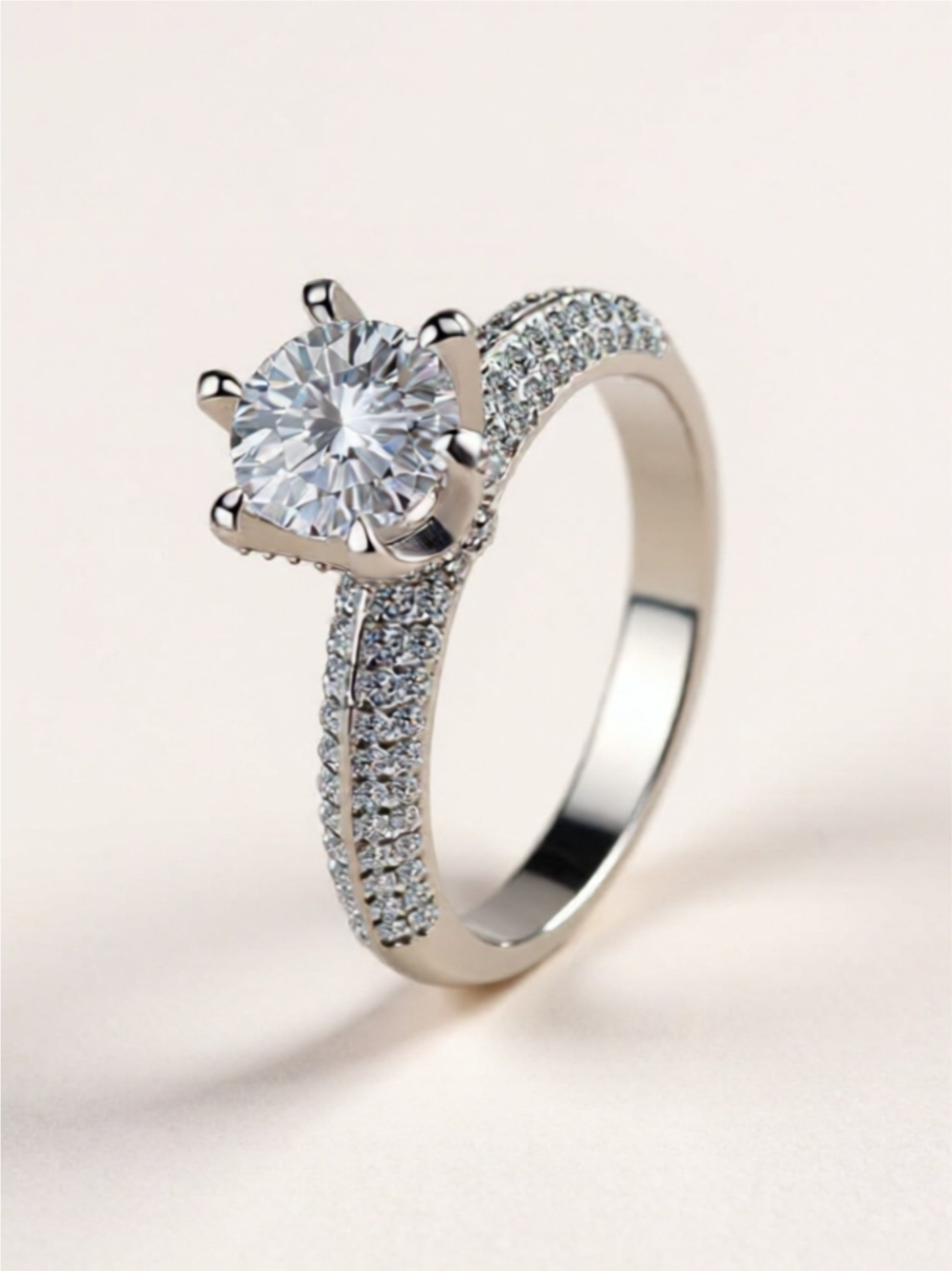 2 Carat Moissanite 925 Sterling Silver Side Stone Ring