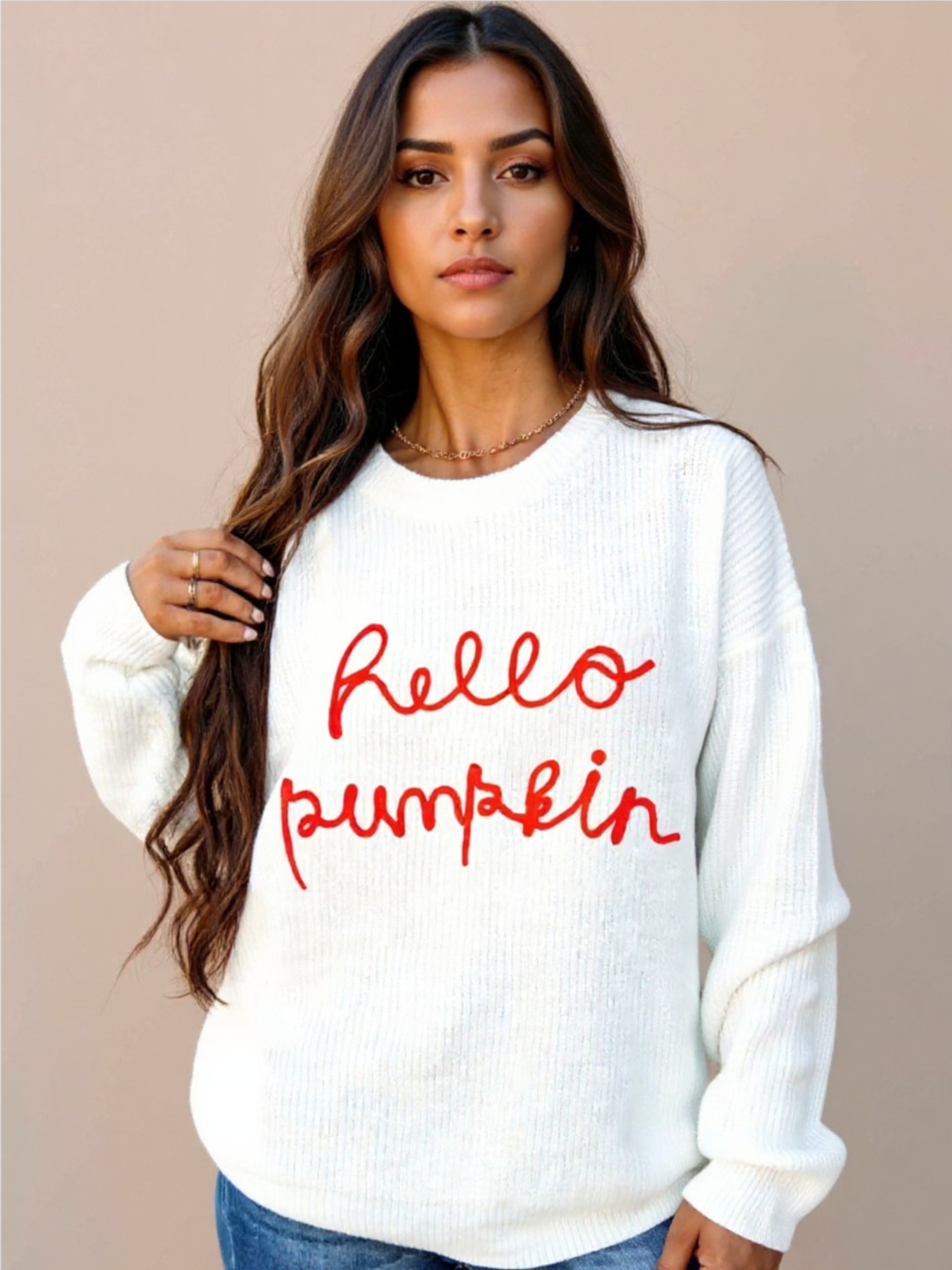 HELLO PUMPKIN Round Neck Sweater