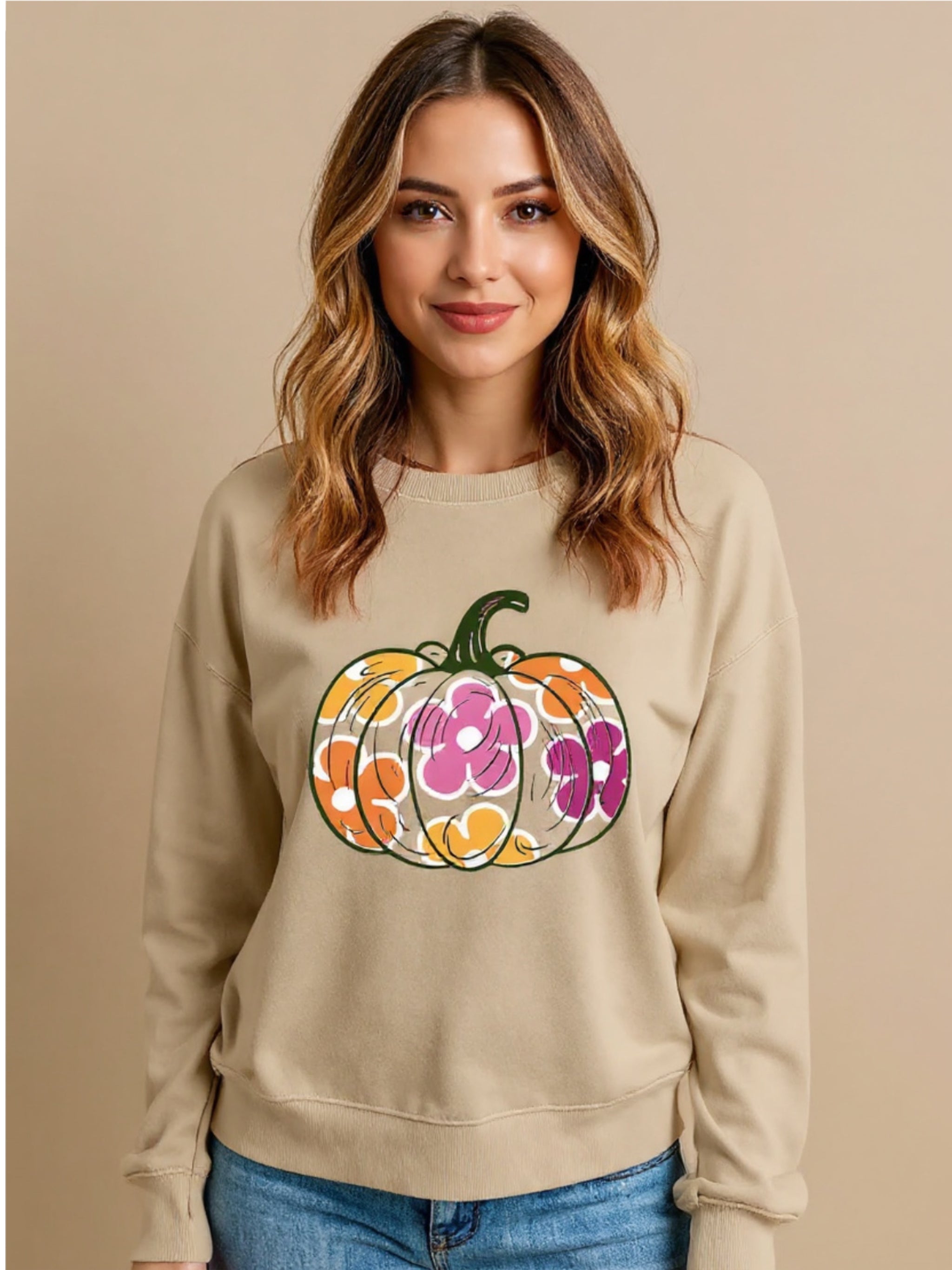 Pumpkin & Flower Graphic Sweatshirt