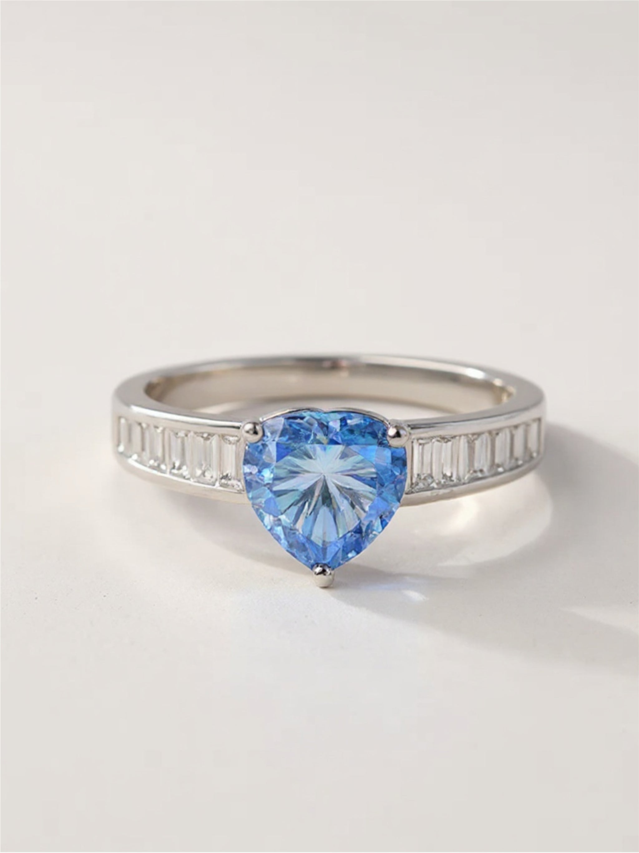 2 Carat Blue Moissanite Heart 925 Sterling Silver Ring