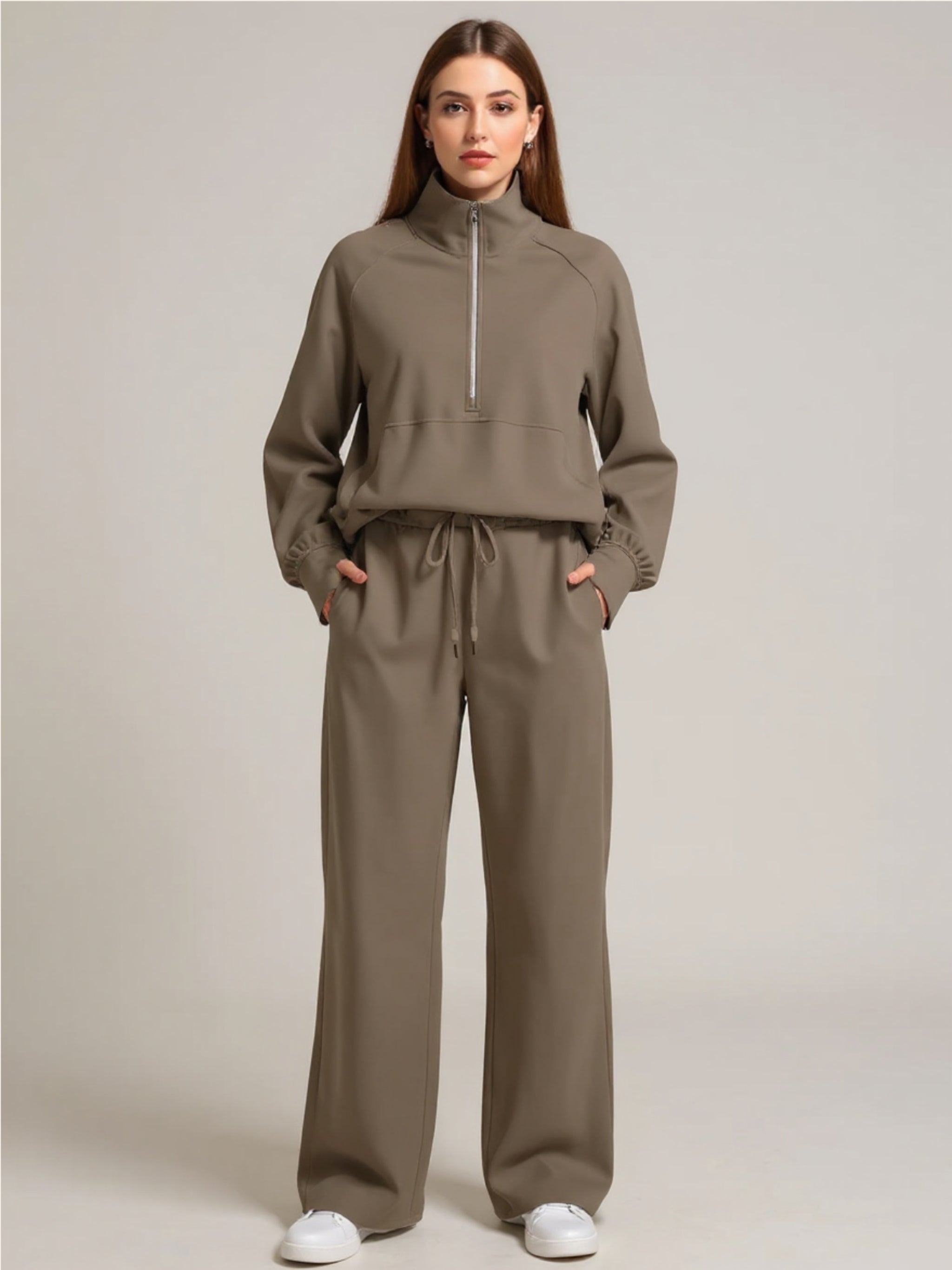 Half Zip Long Sleeve Top & Pants Set