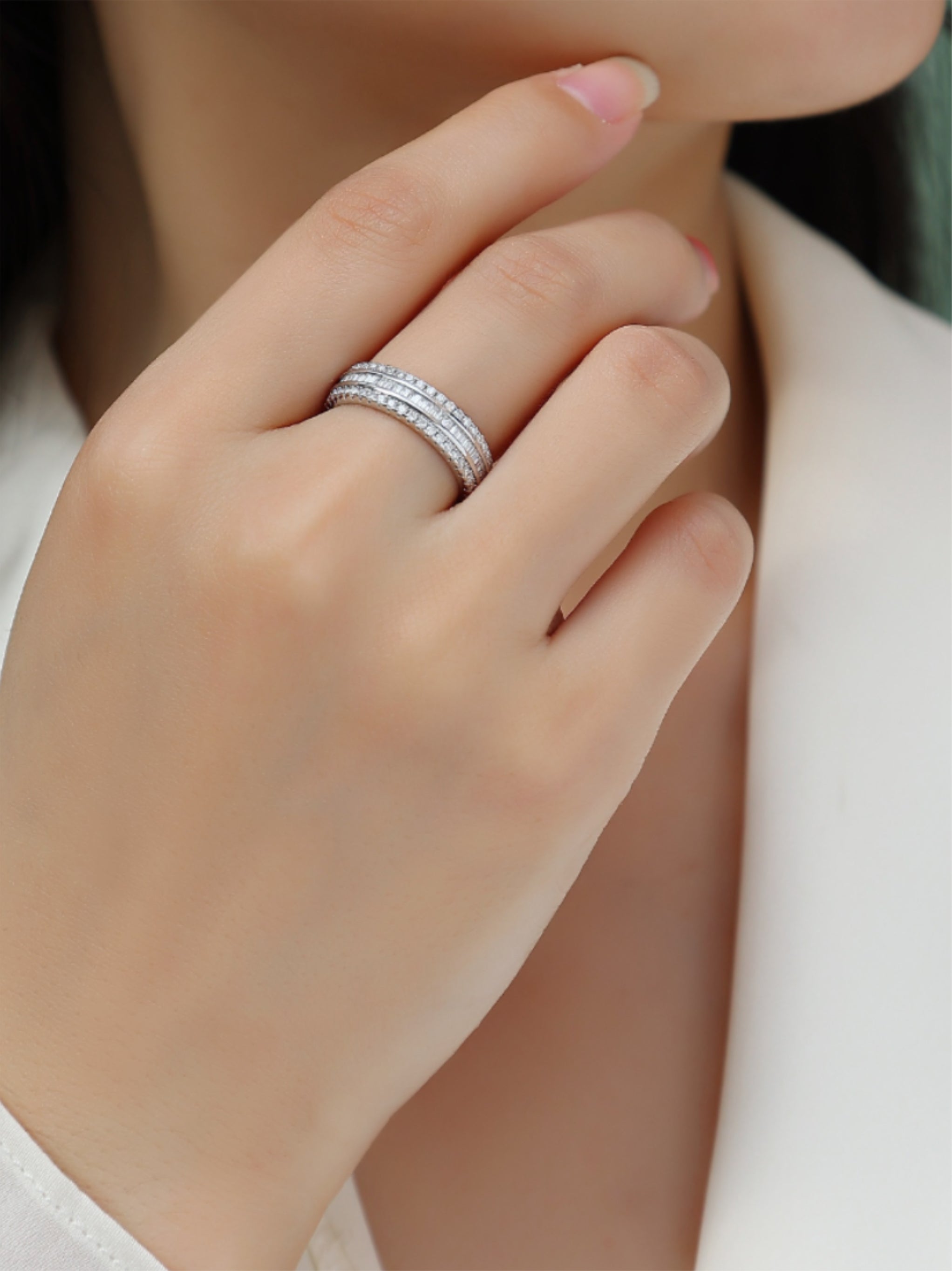 Triple Row Moissanite Eternity Band