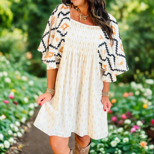 Geometric Half Sleeve Mini Dress