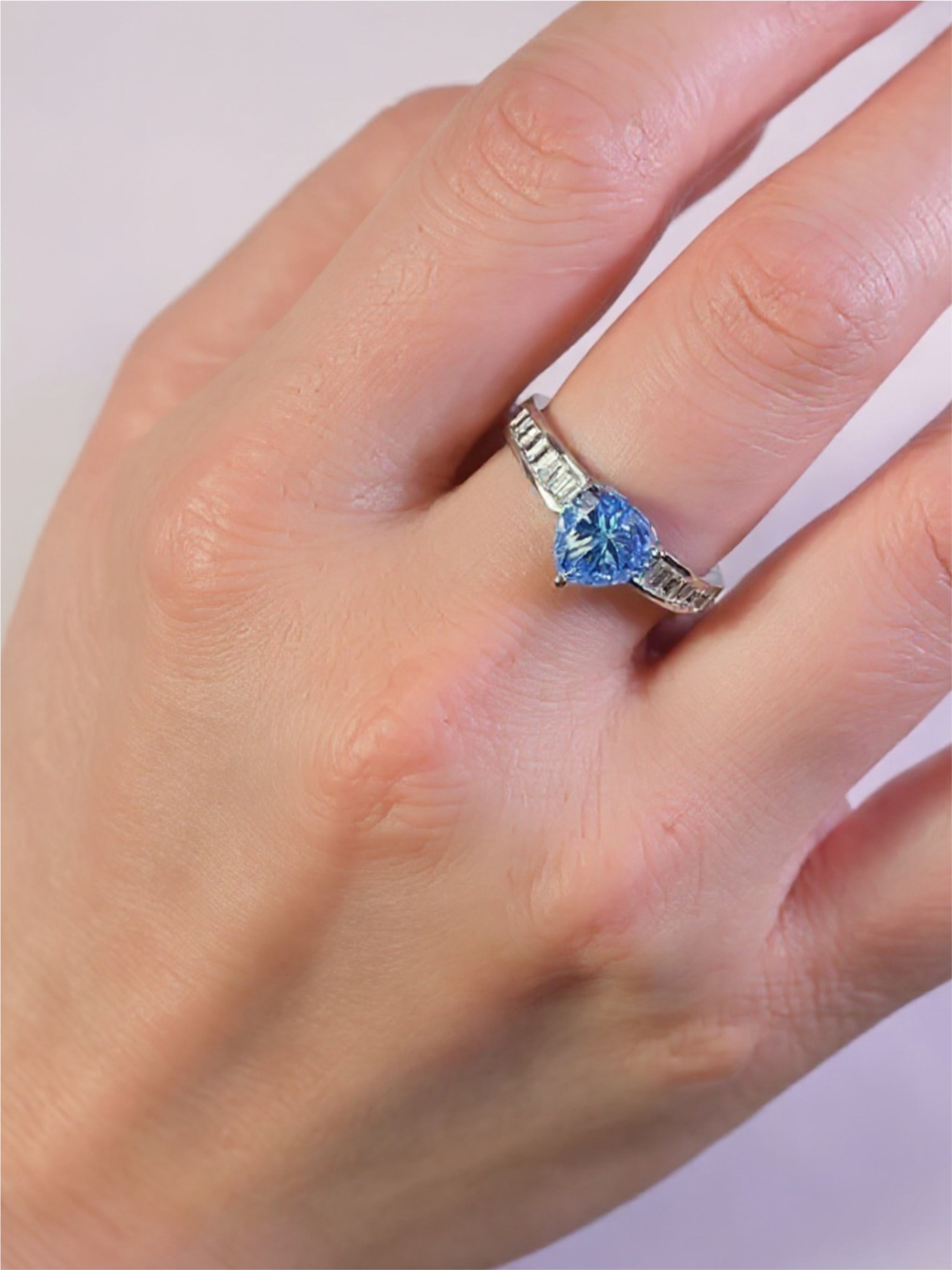 2 Carat Blue Moissanite Heart 925 Sterling Silver Ring