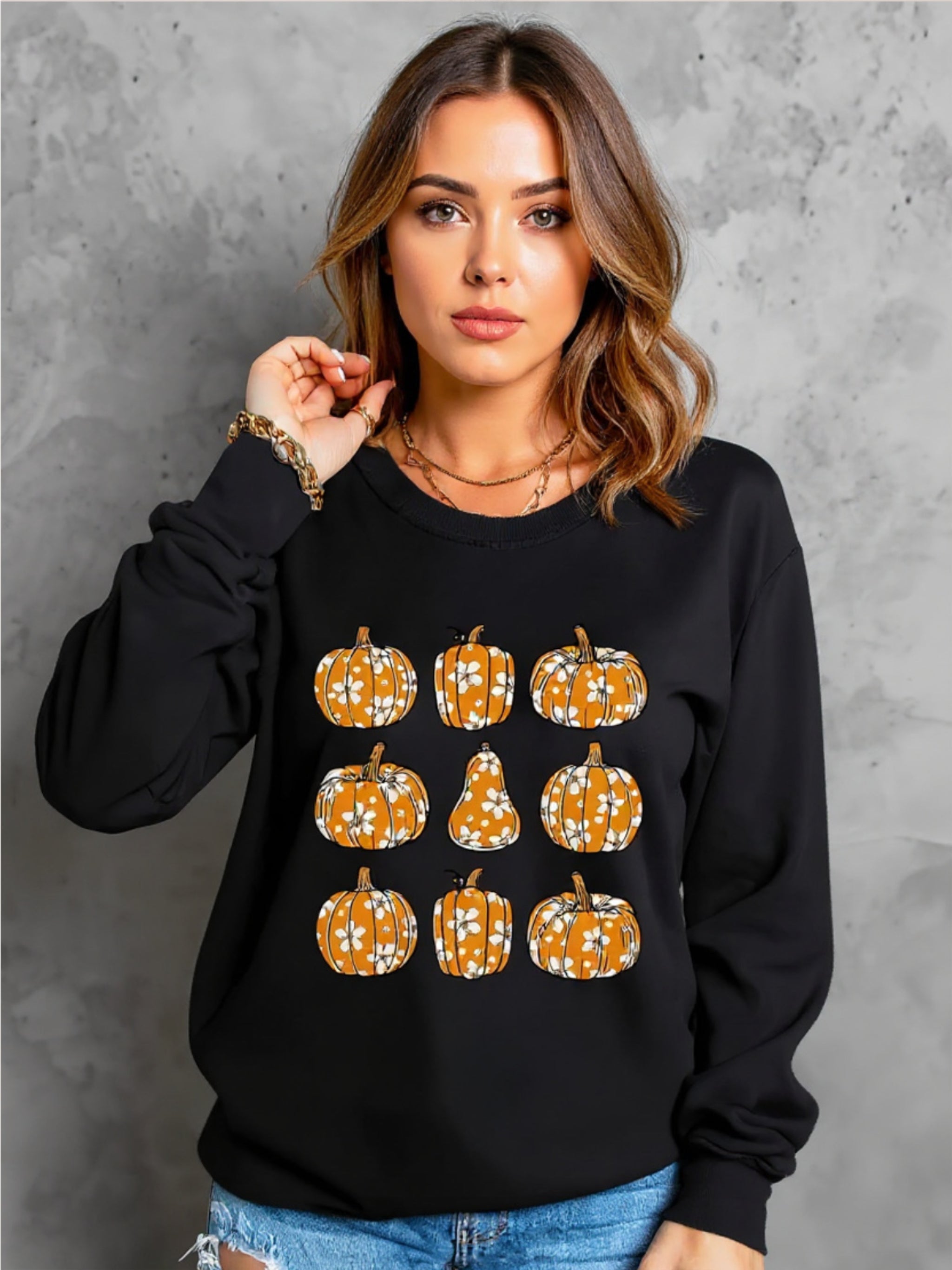 Pumpkin Round Neck Sweatshirt