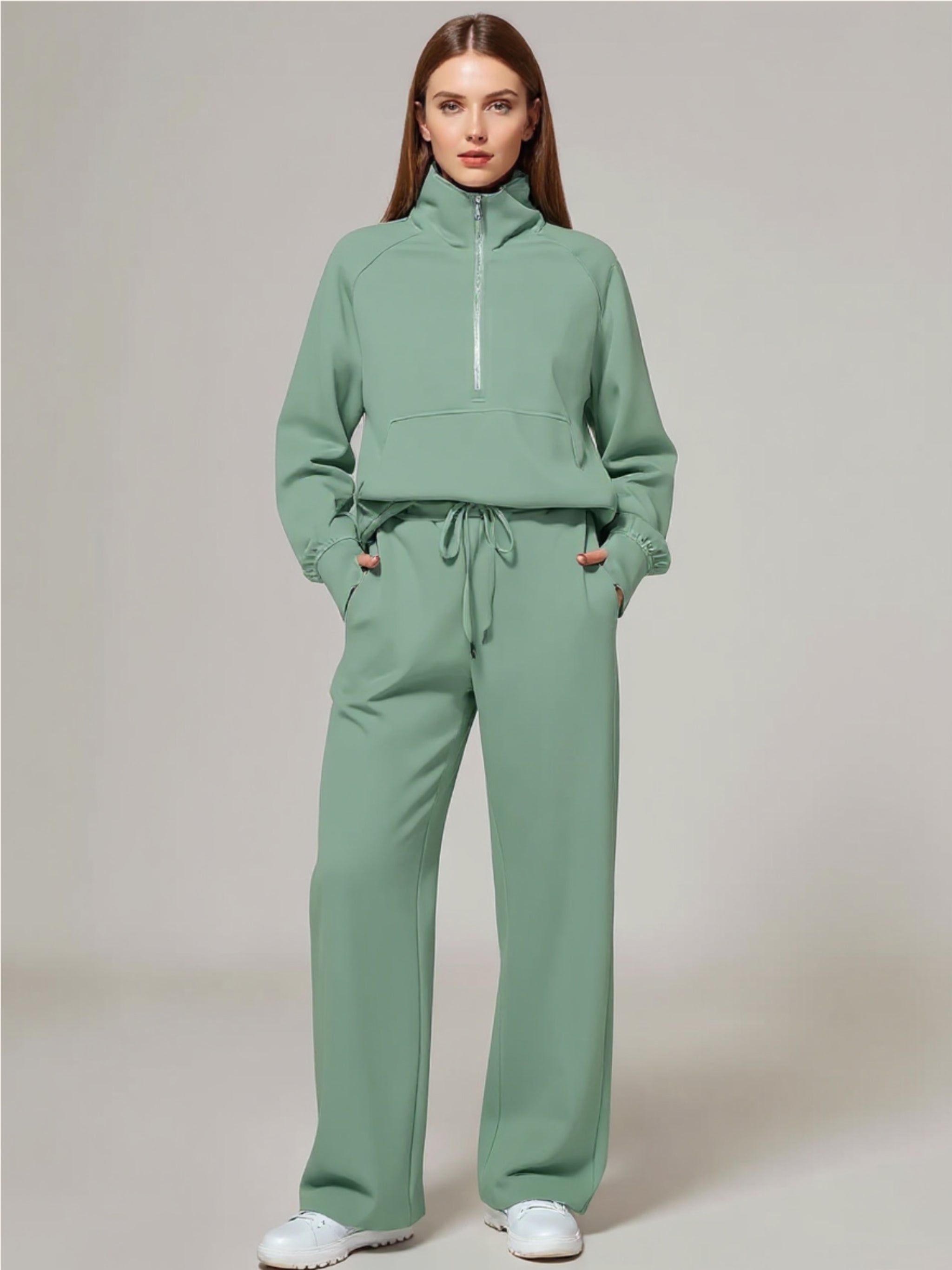 Half Zip Long Sleeve Top & Pants Set
