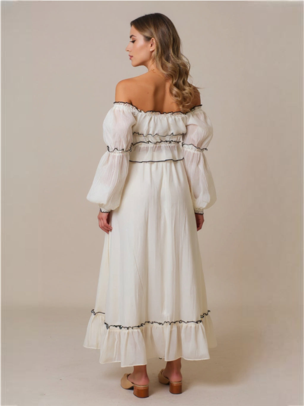 Cream Off-Shoulder Top & Skirt Set