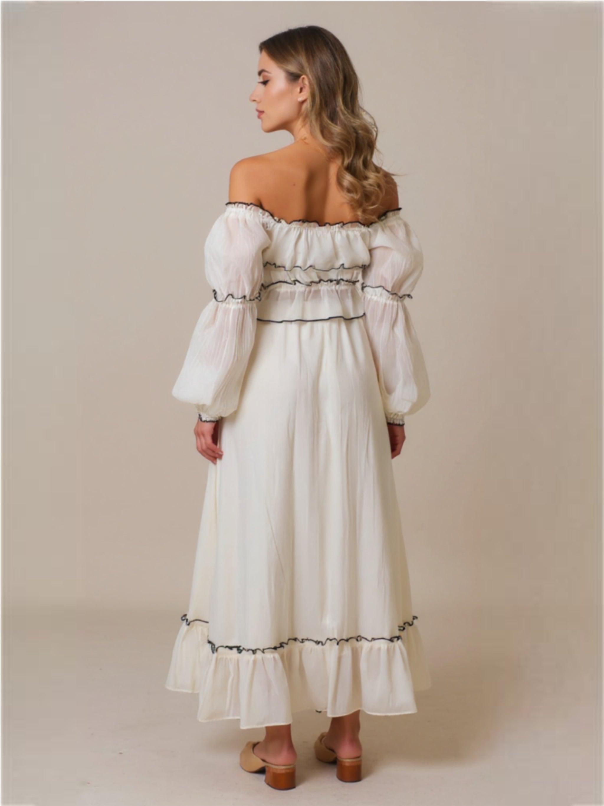 Cream Off-Shoulder Top & Skirt Set