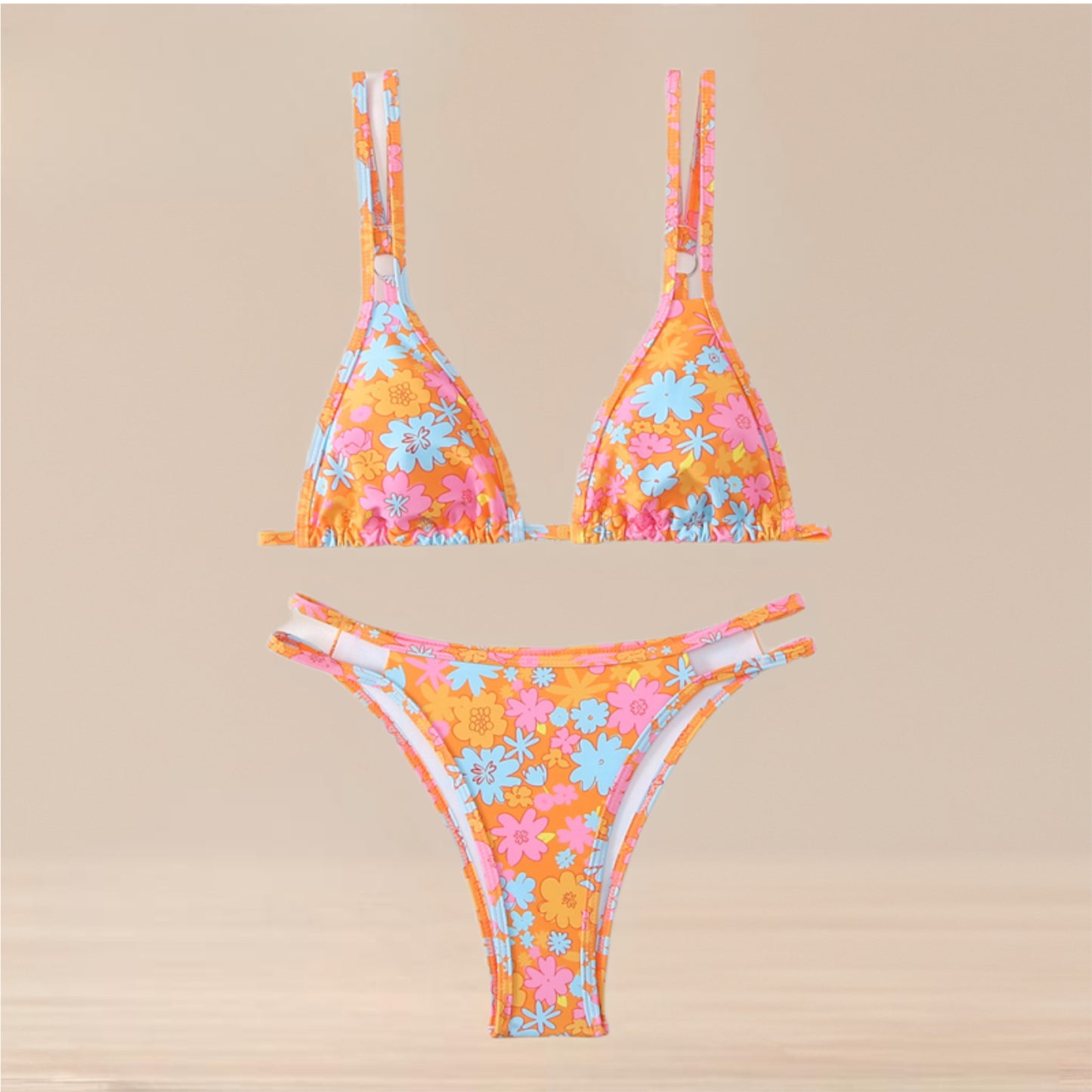 Floral Double Strap Bikini Set