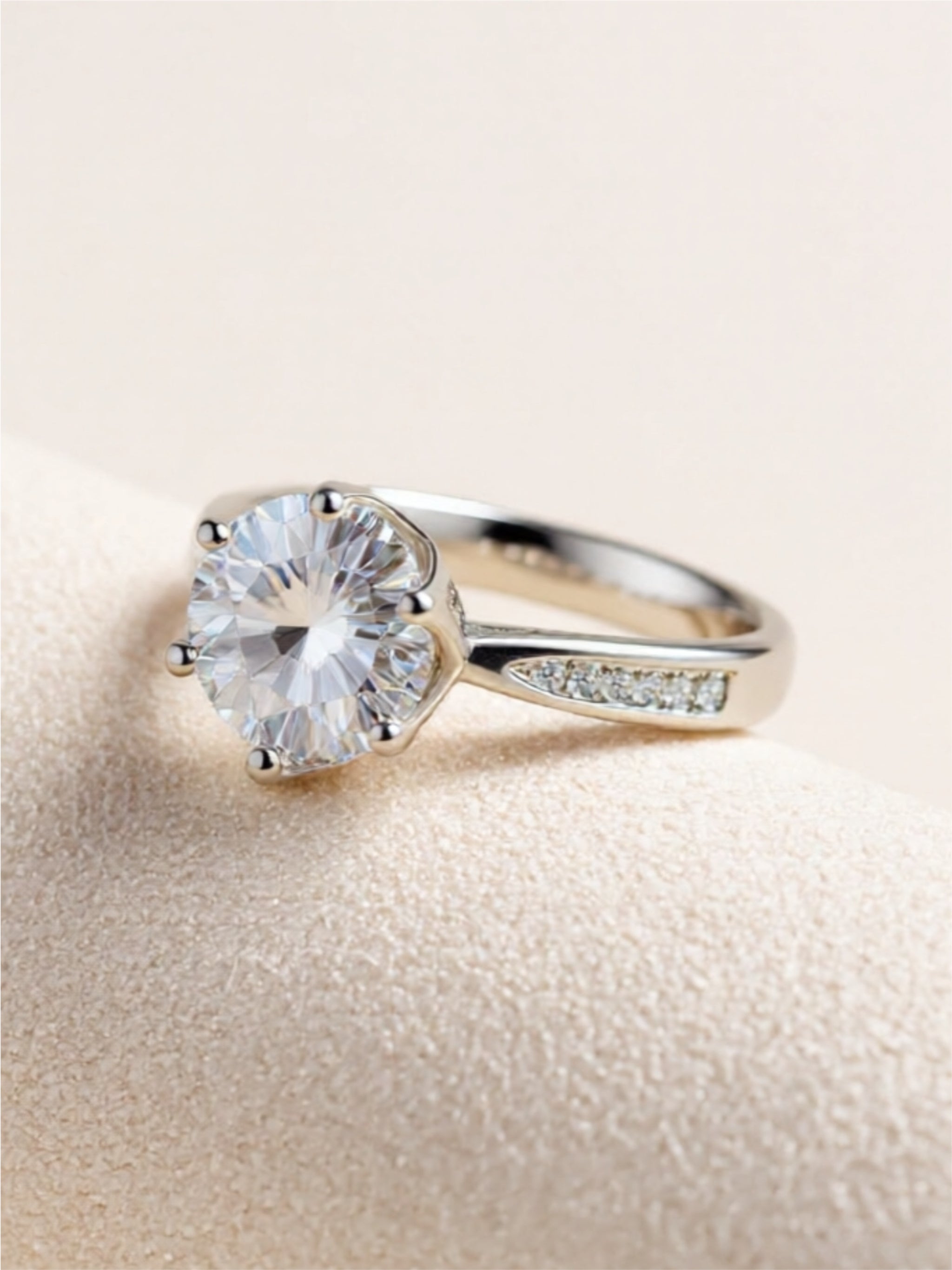 3 Carat Moissanite 925 Sterling Silver Side Stone Ring