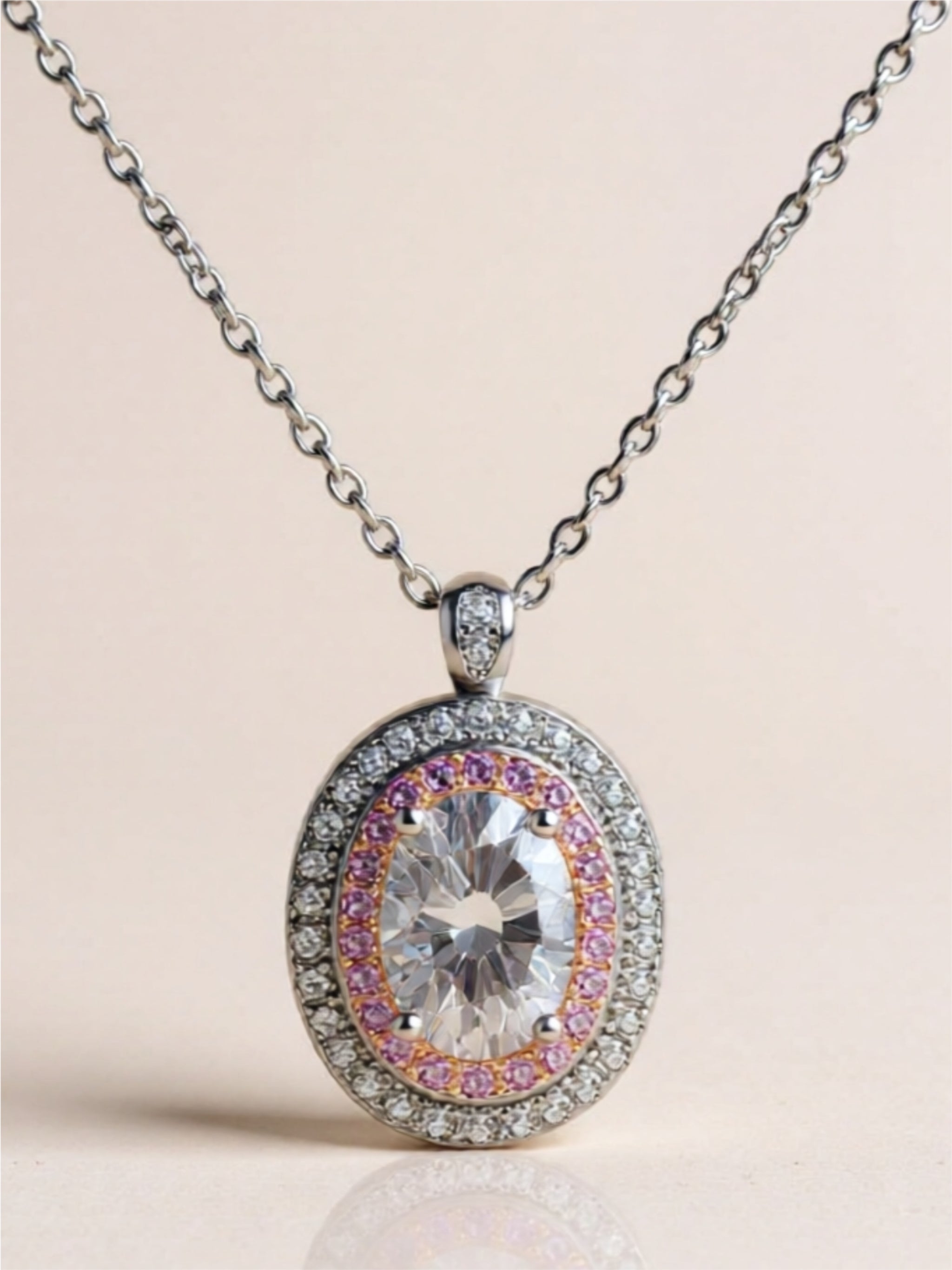 Two Tone Pink 925 Sterling Silver 1 Carat Moissanite Pendant Necklace