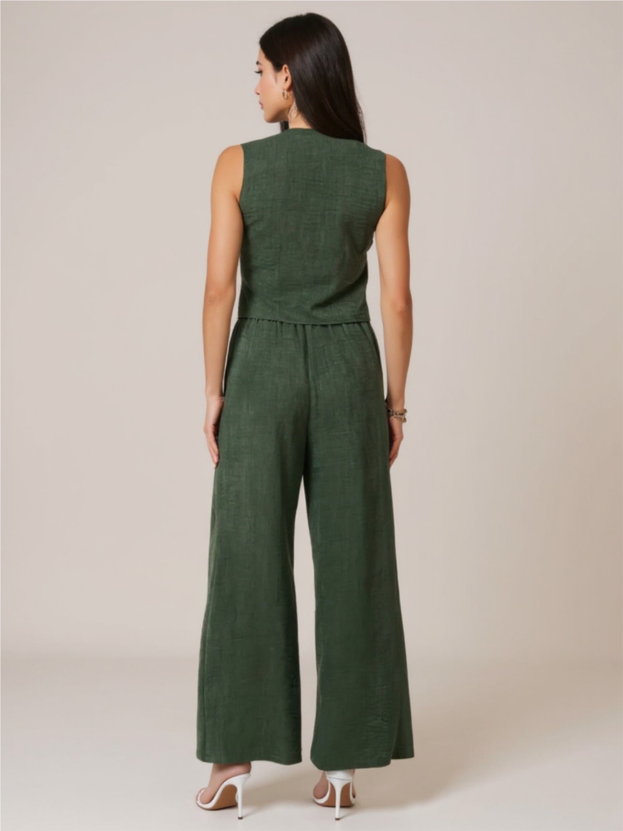 Devine Button Down Vest & Wide Leg Pants Set