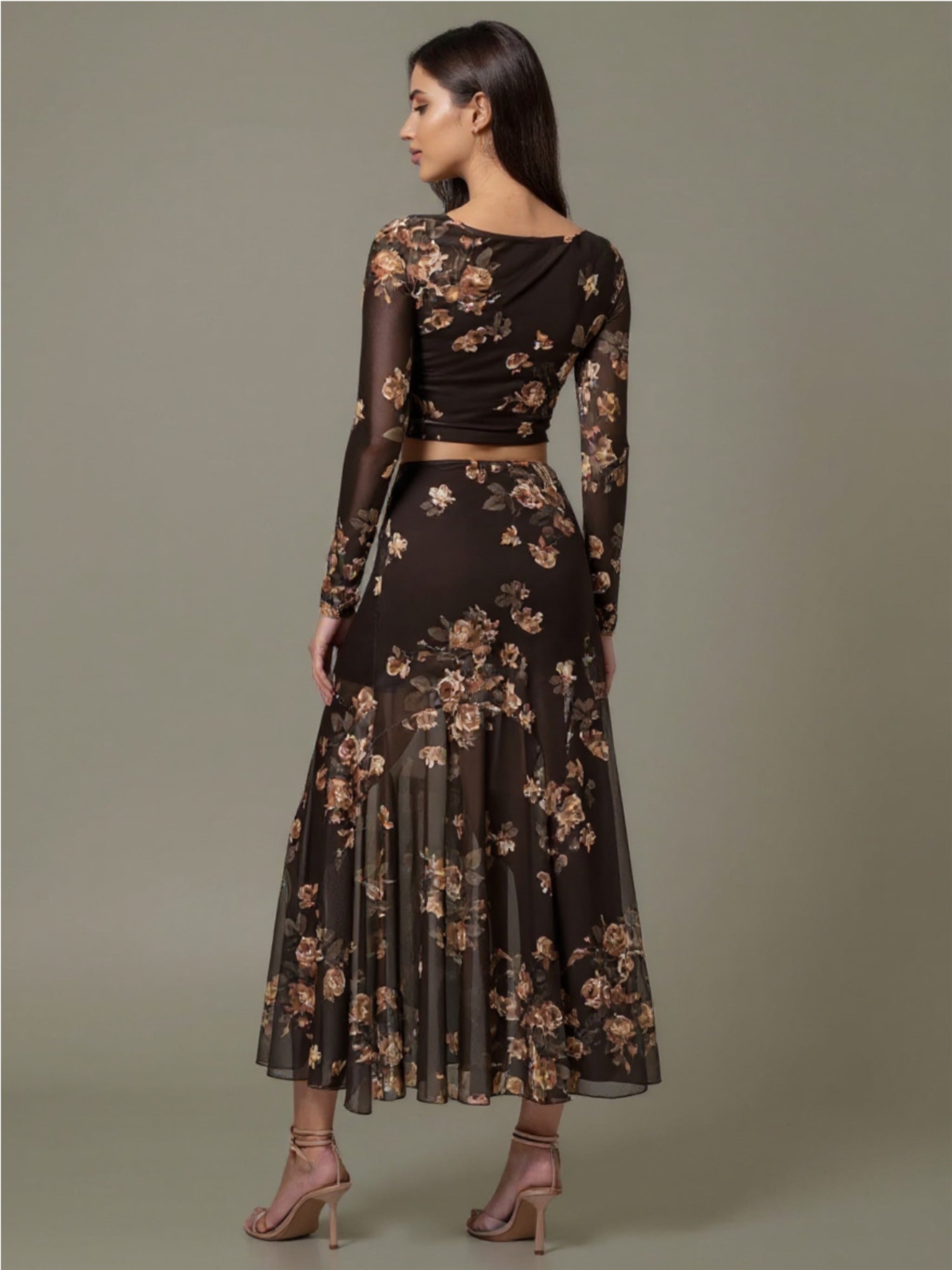 Floral Square Neck Top & Skirt Set