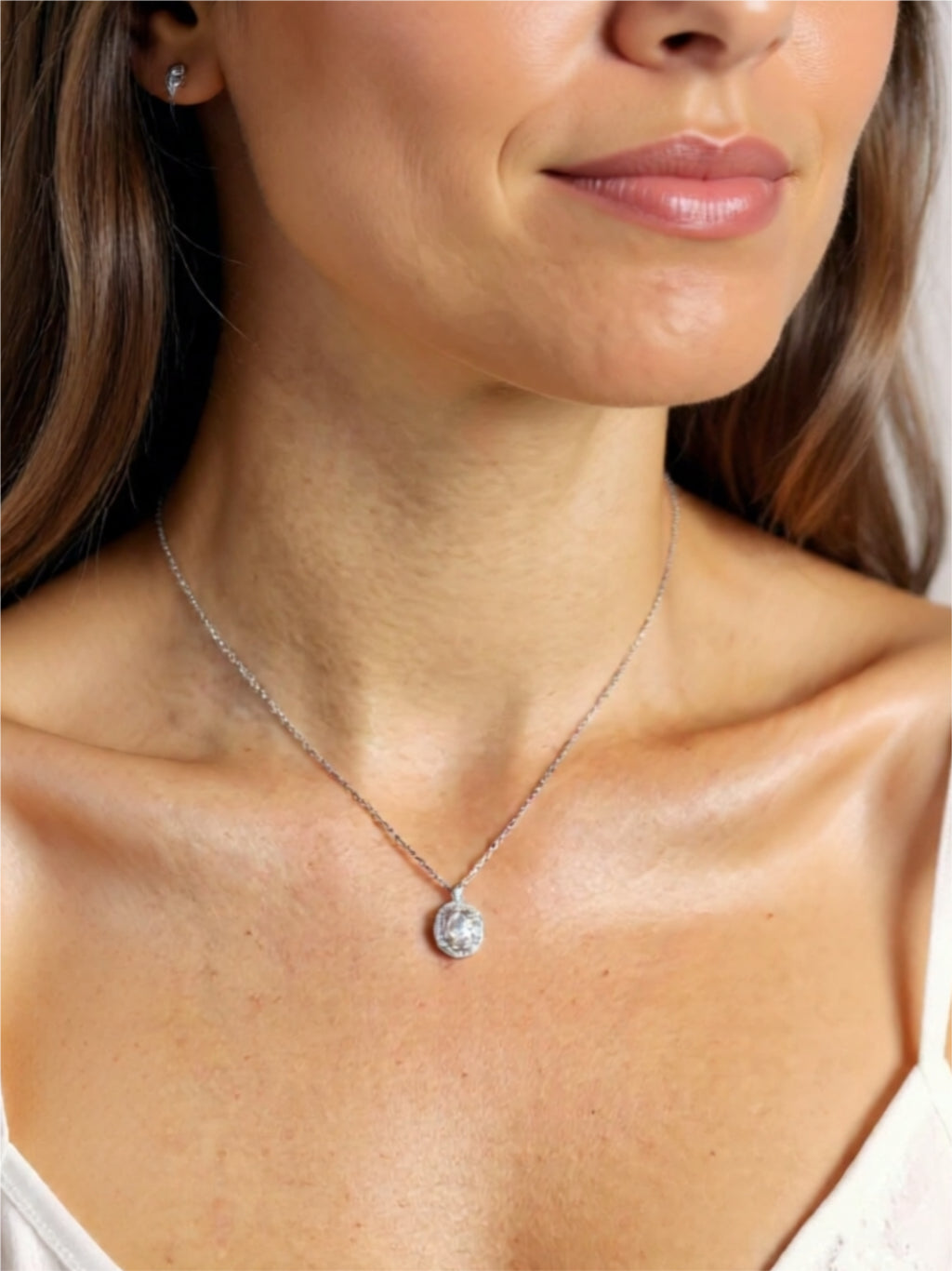 Two Tone Pink 925 Sterling Silver 1 Carat Moissanite Pendant Necklace
