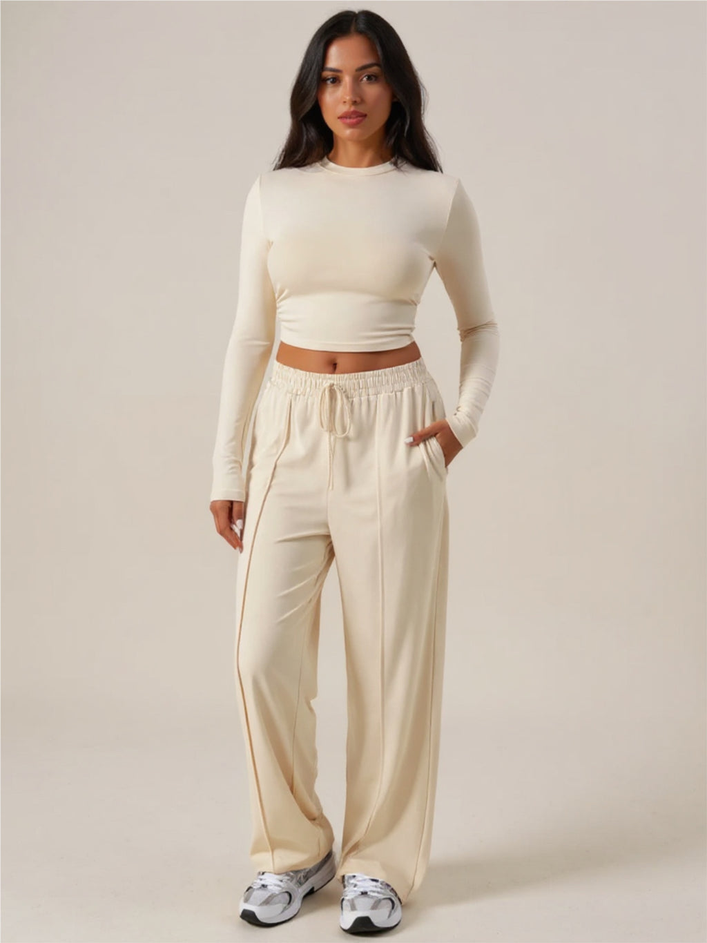 Devine Round Neck Long Sleeve Top &  Pants Set