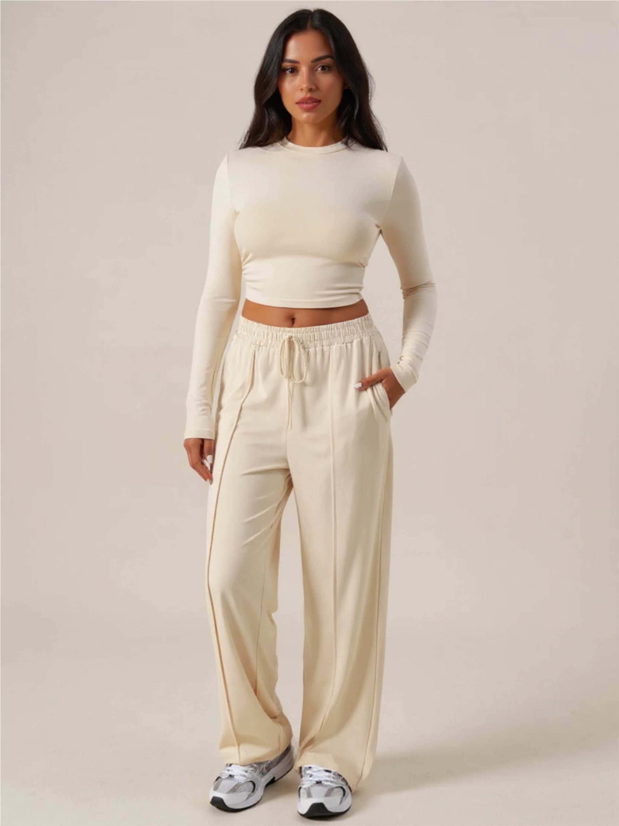 Devine Round Neck Long Sleeve Top &  Pants Set