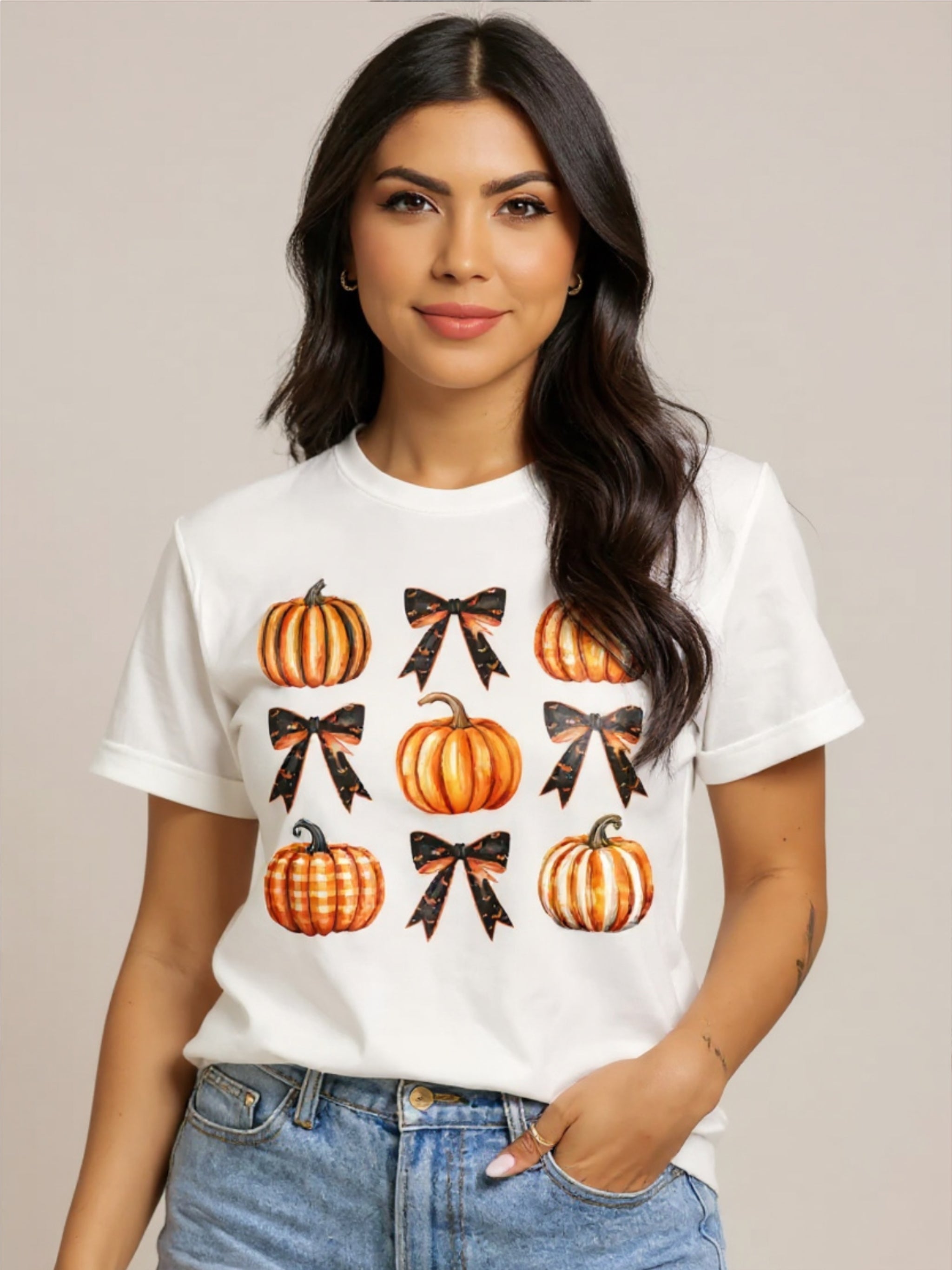Pumpkin Round Neck Short Sleeve T-Shirt
