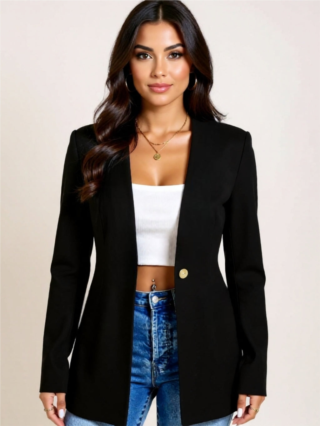 Single-Button Longline Blazer