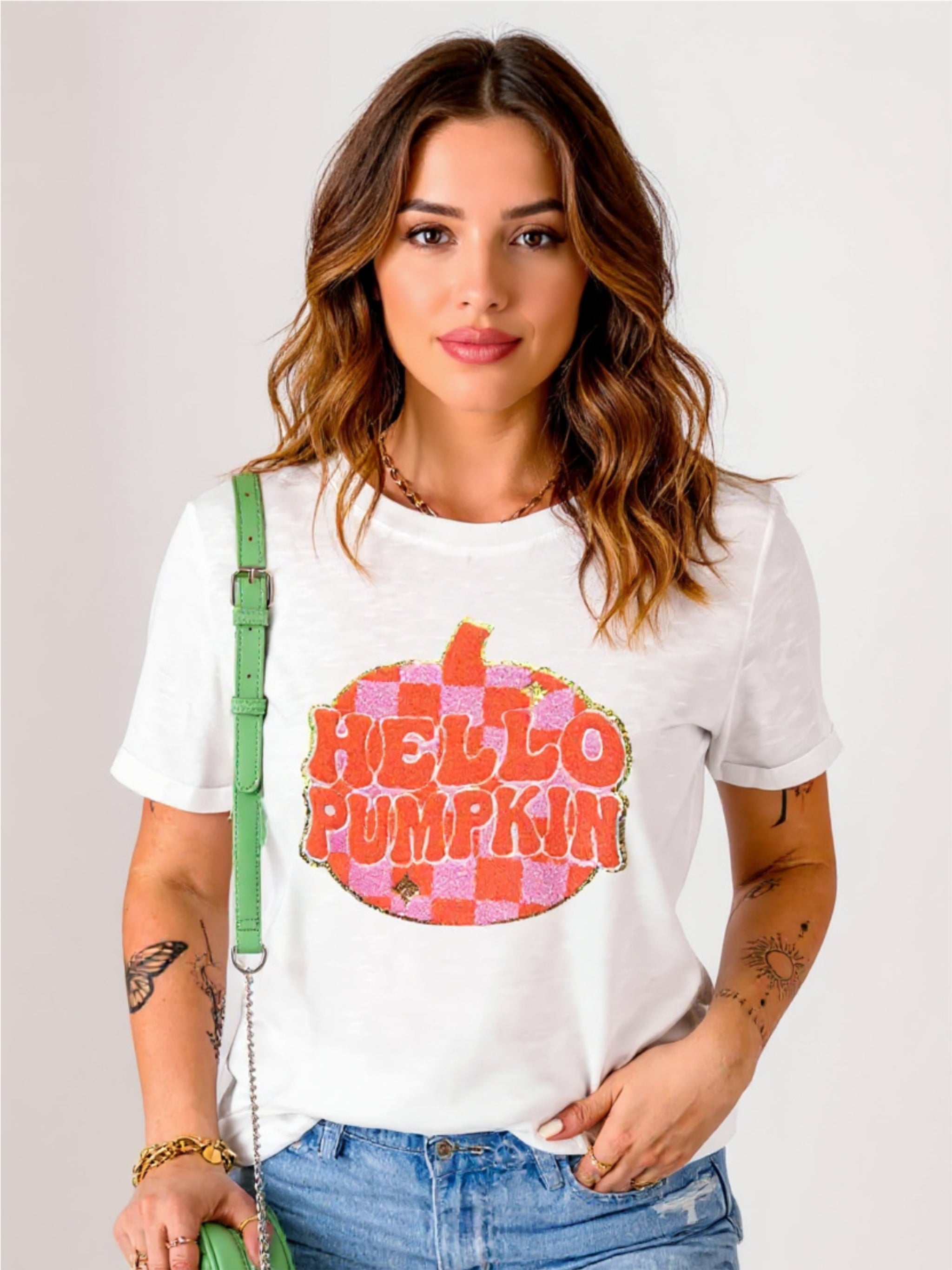 Pumpkin Round Neck Short Sleeve T-Shirt