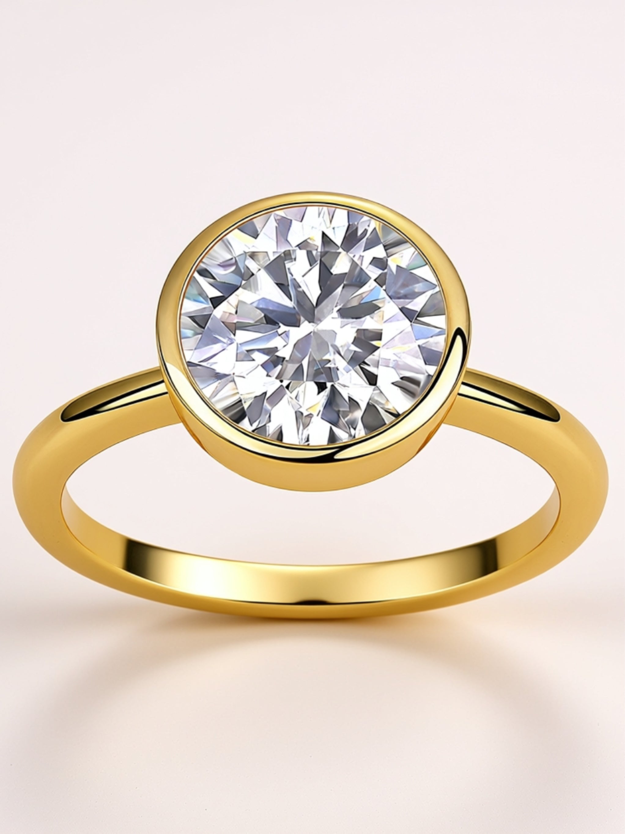 Round Moissanite Bezel-Set Ring in Gold Vermeil