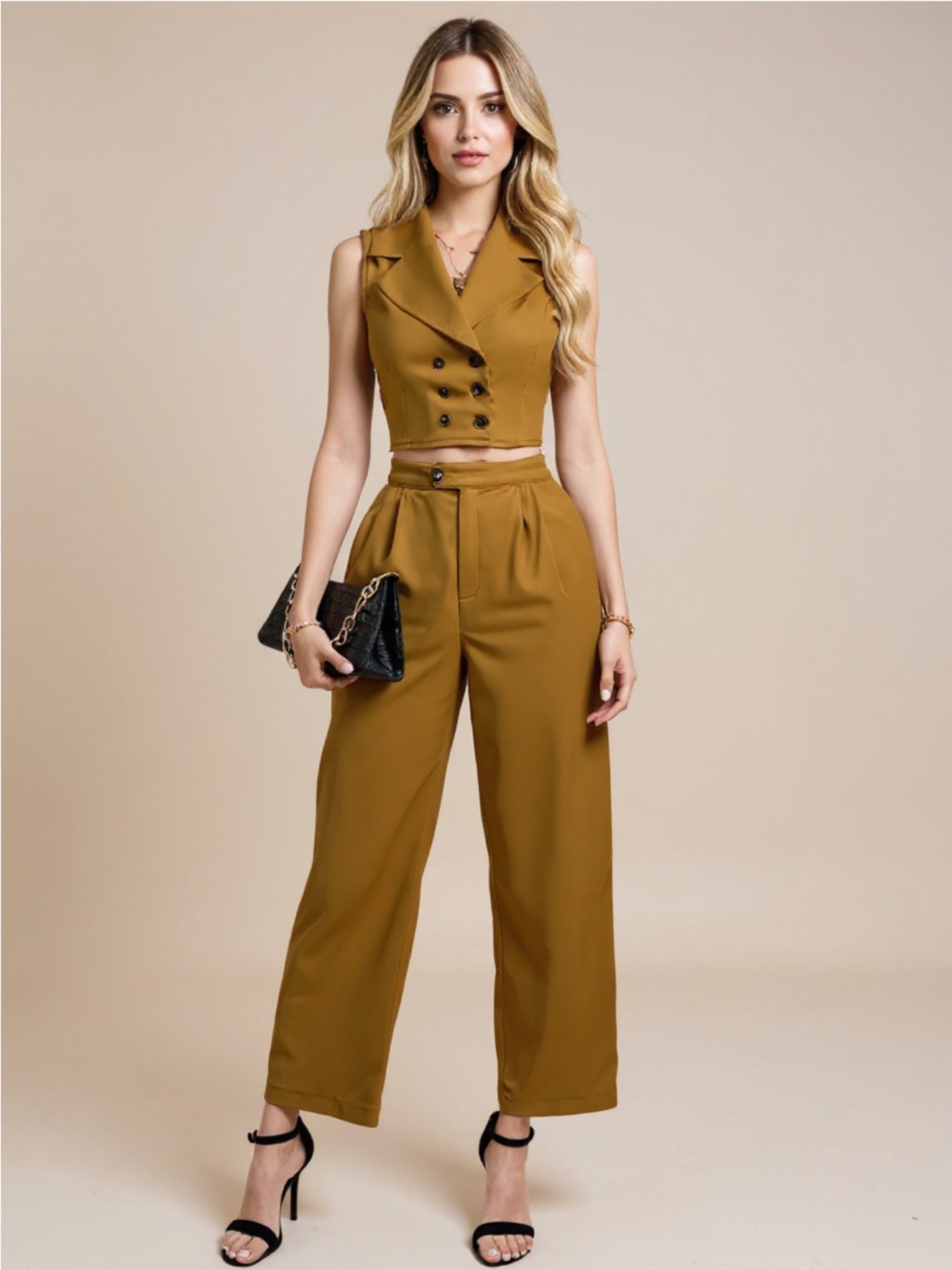 Vest & Wide Leg Pants Two Piece Set
