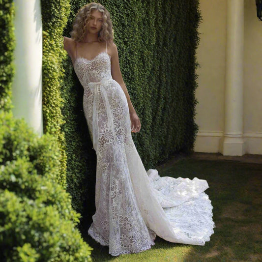 Off Shoulder Bow & Lace Mermaid Dress