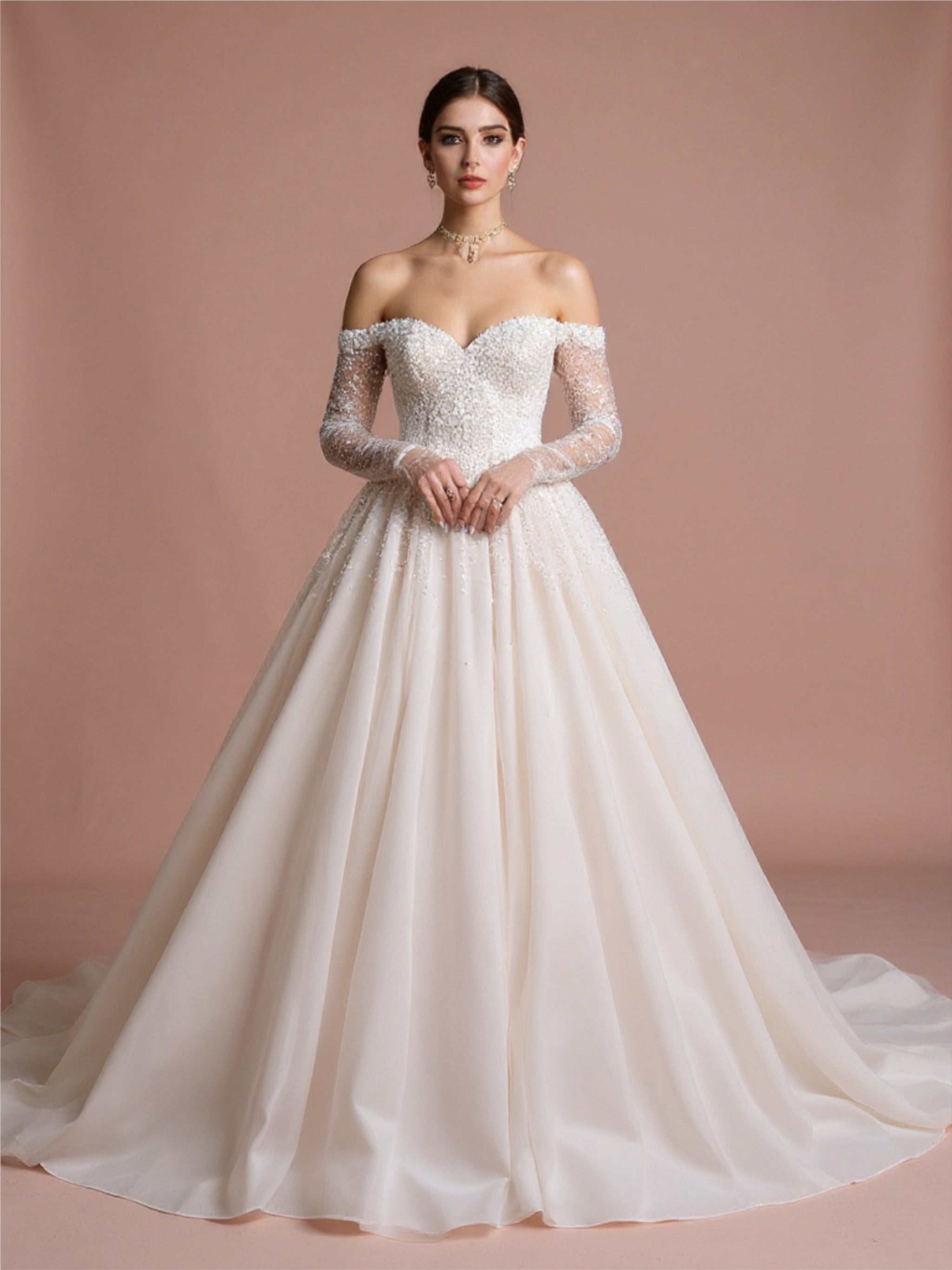 Long Sleeve Off-The-Shoulder A-Line Wedding Dress