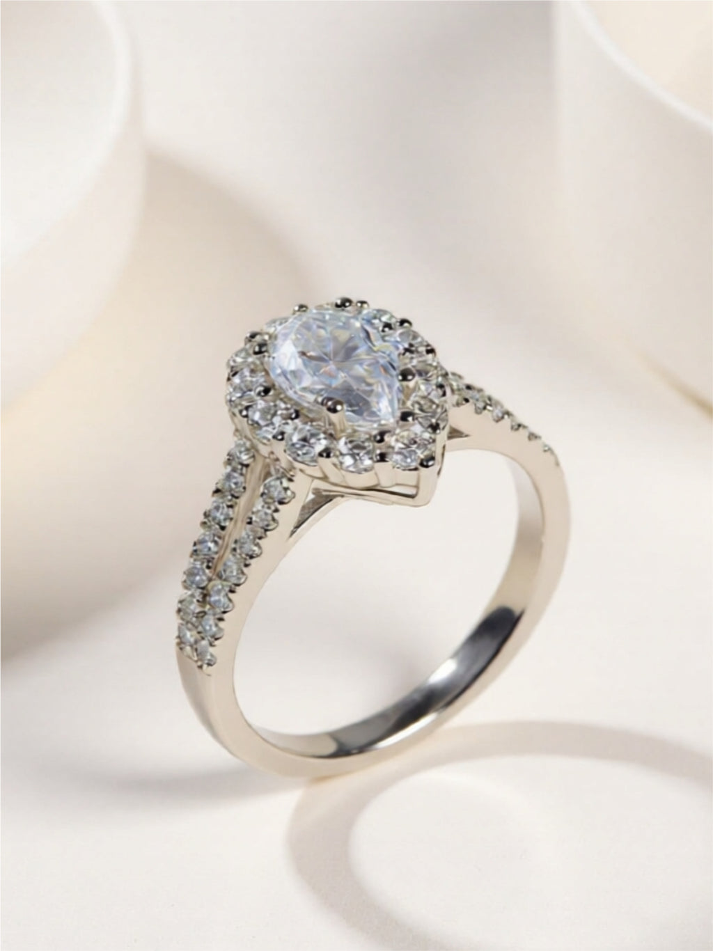 1 Carat Moissanite Teardrop 925 Sterling Silver Ring