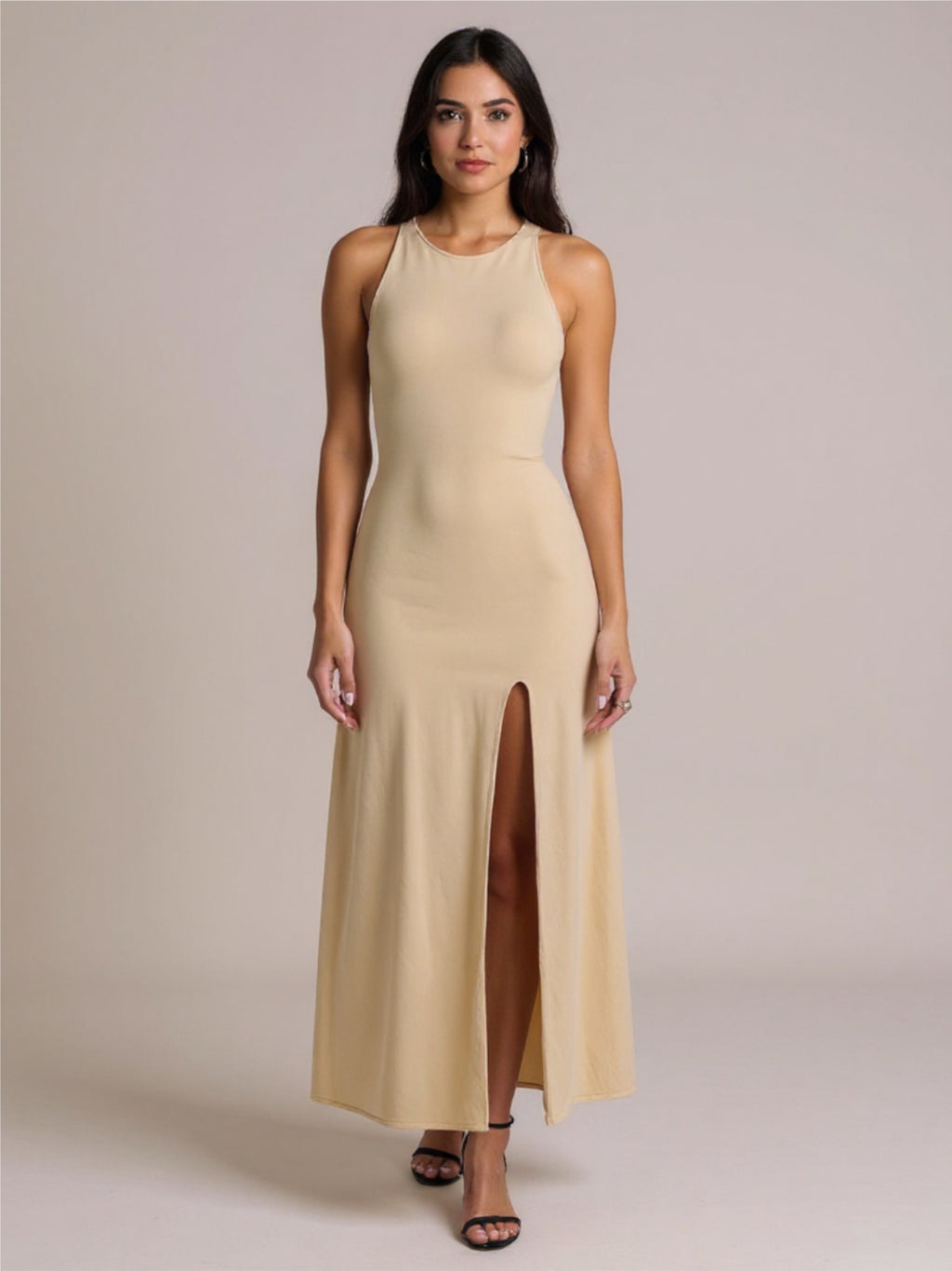 Side Slit Round Neck Sleeveless Dress
