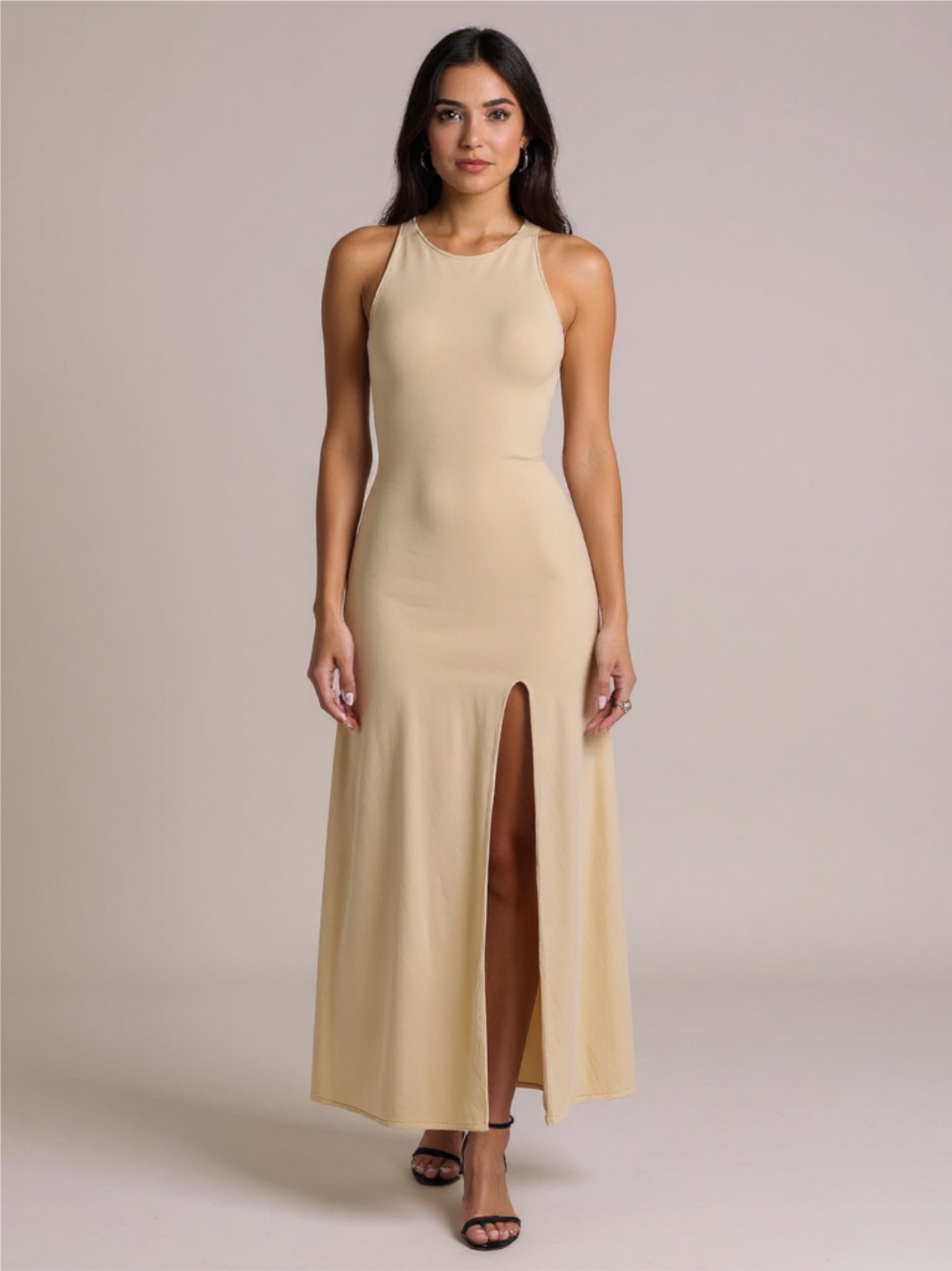Side Slit Round Neck Sleeveless Dress
