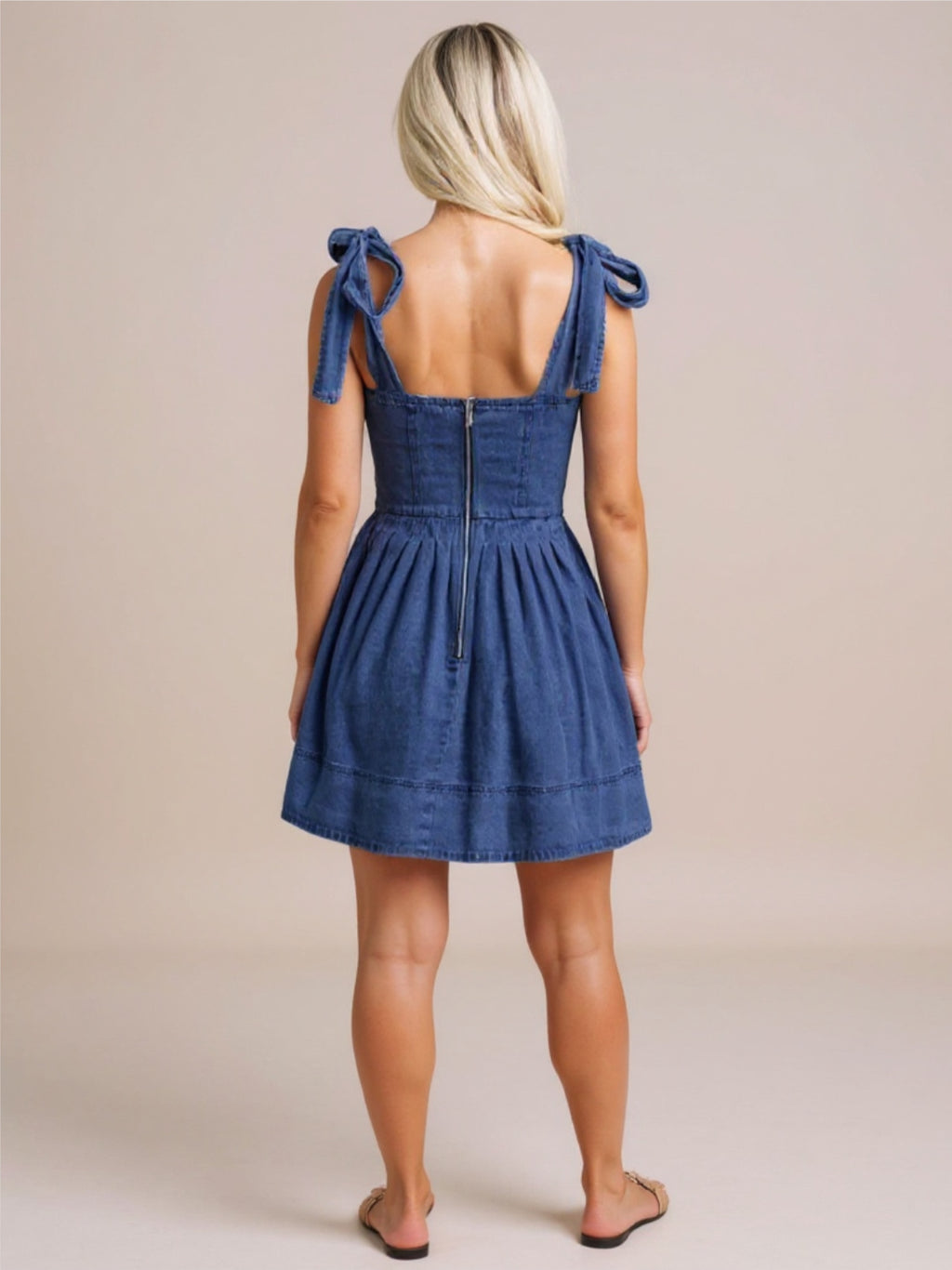 Square Neck Short Denim Dress