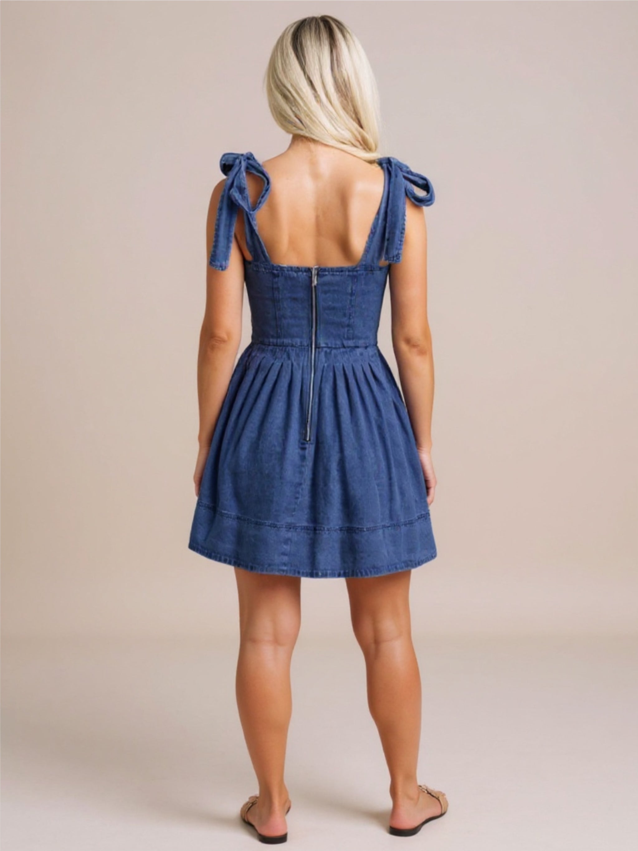 Square Neck Short Denim Dress