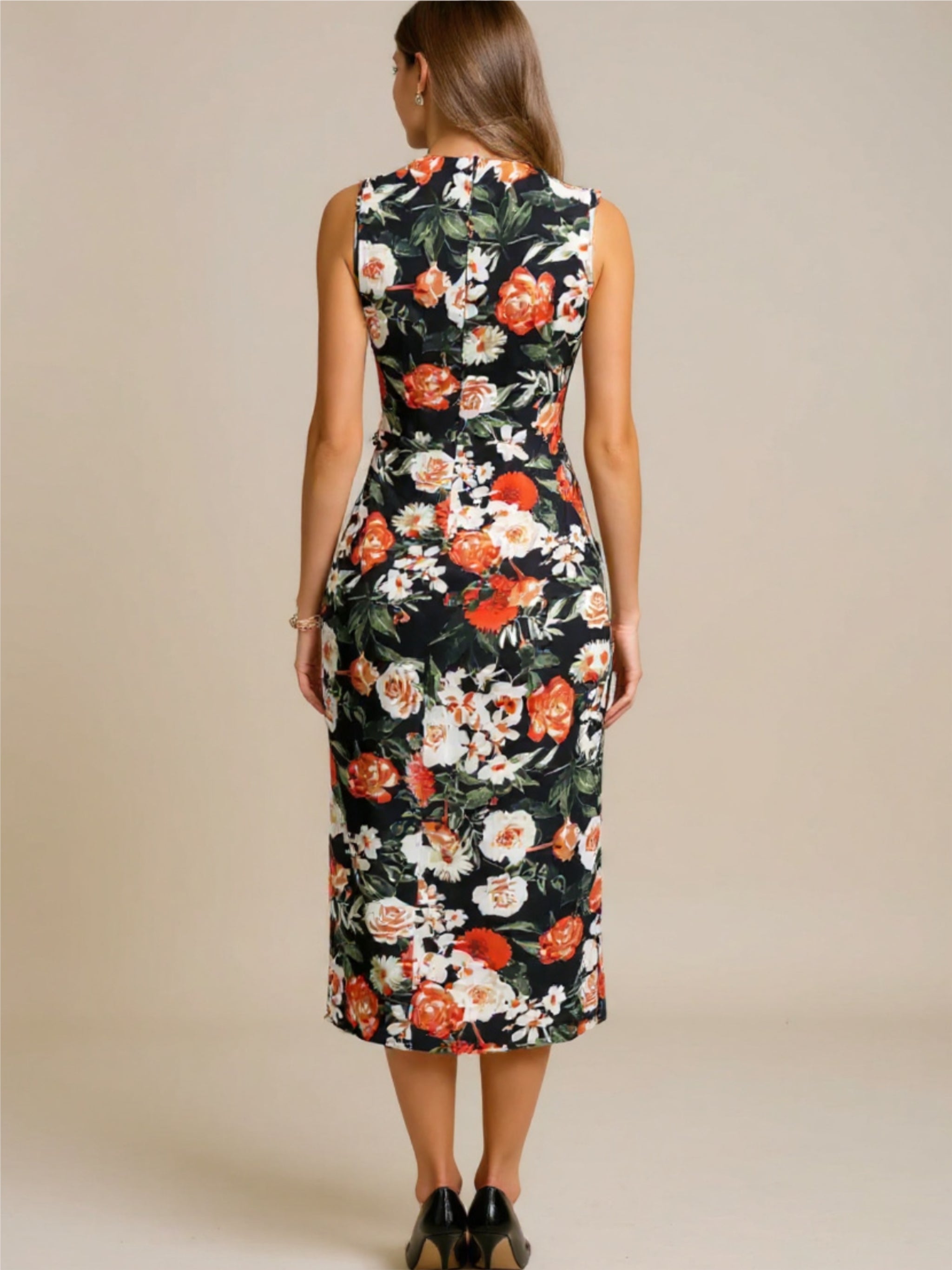 Floral Midi Dress with High Slit