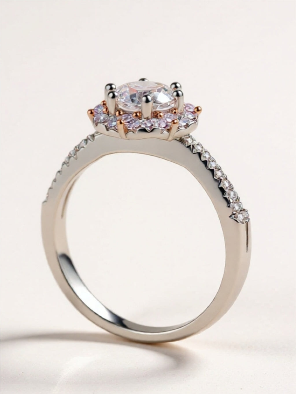 Modern Moissanite Engagement Ring – 1 Carat, Platinum-Plated 925 Sterling Silver with Zircon Accents