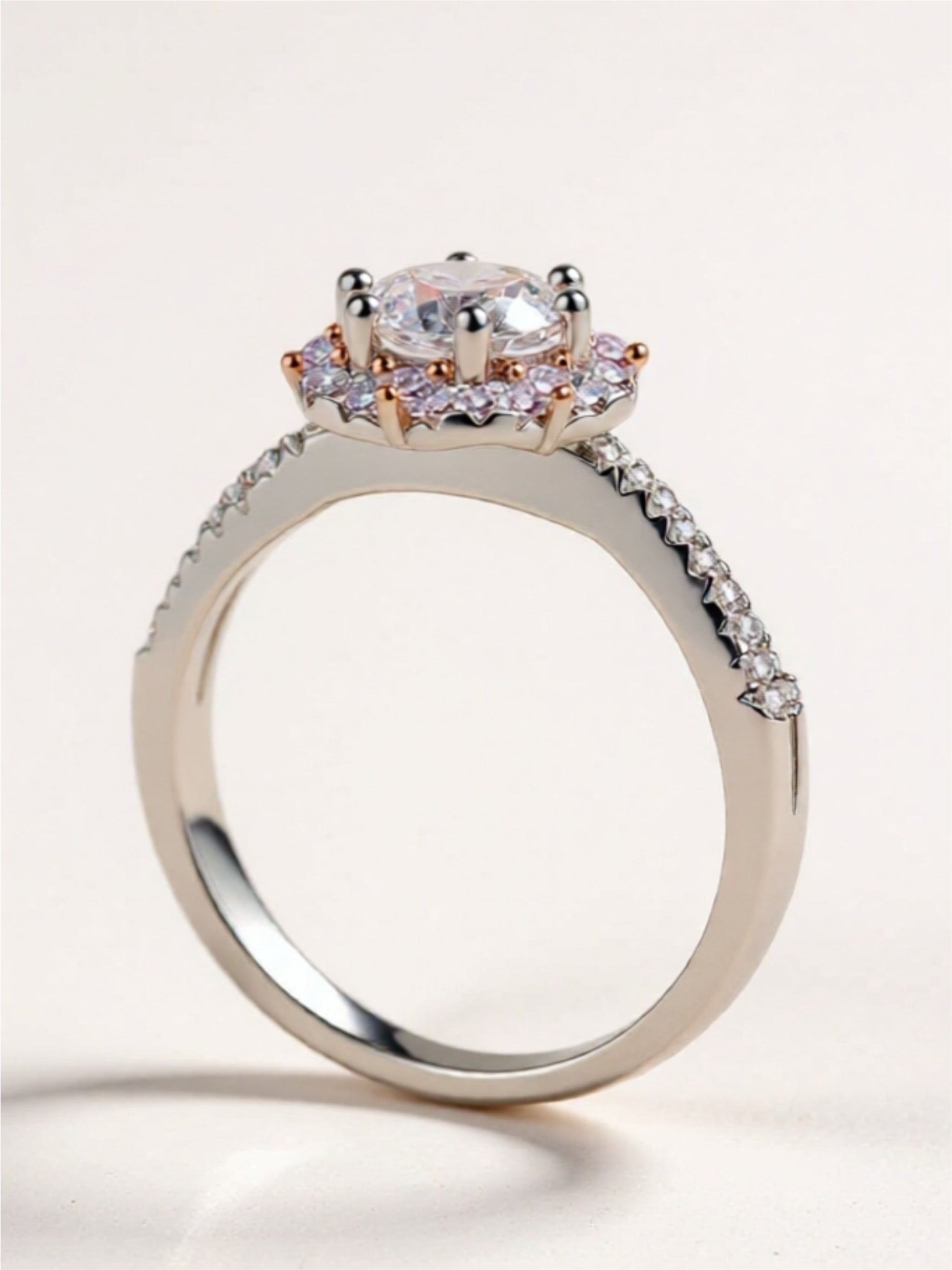 Modern Moissanite Engagement Ring – 1 Carat, Platinum-Plated 925 Sterling Silver with Zircon Accents