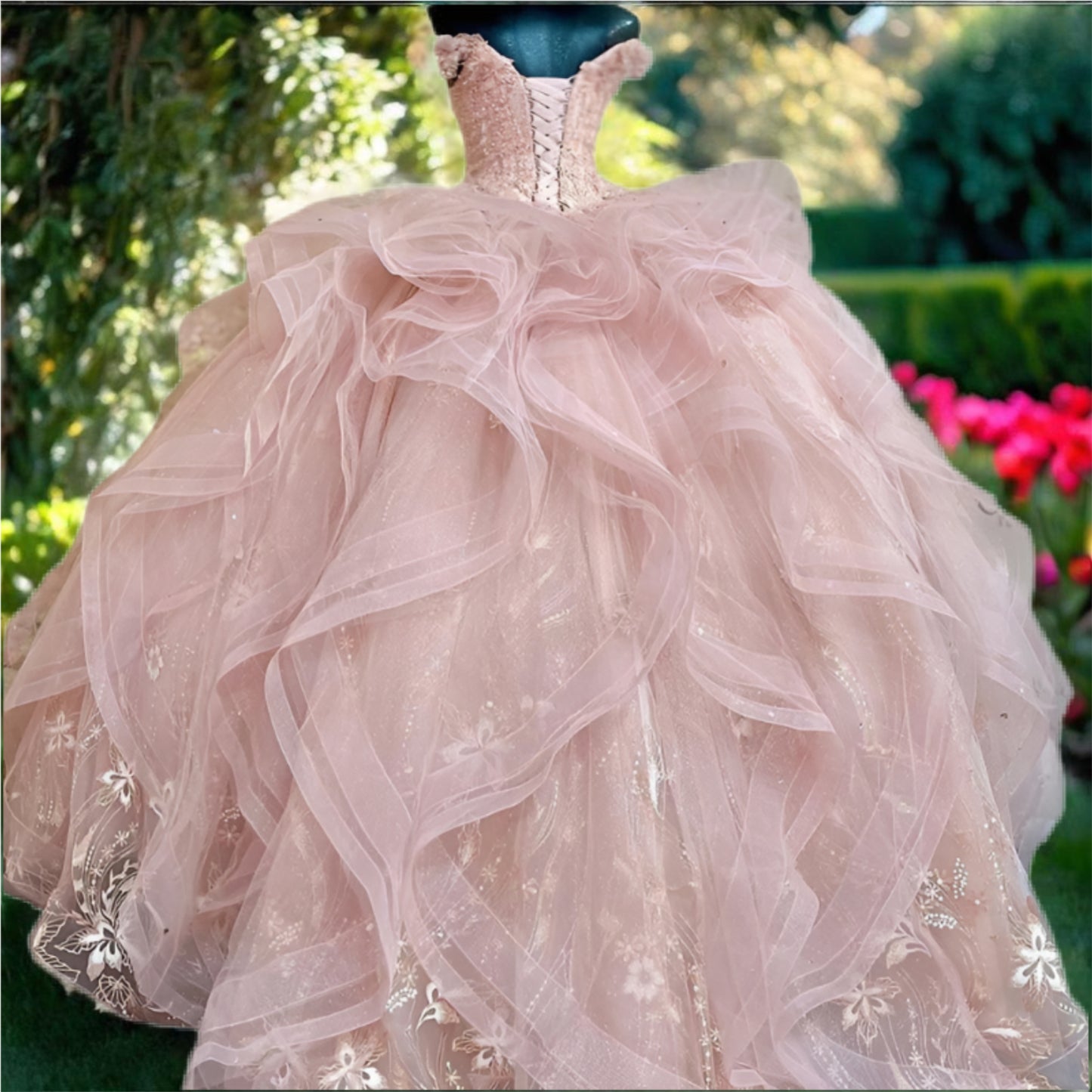 Glittering Pink Off-Shoulder Quinceanera Dress