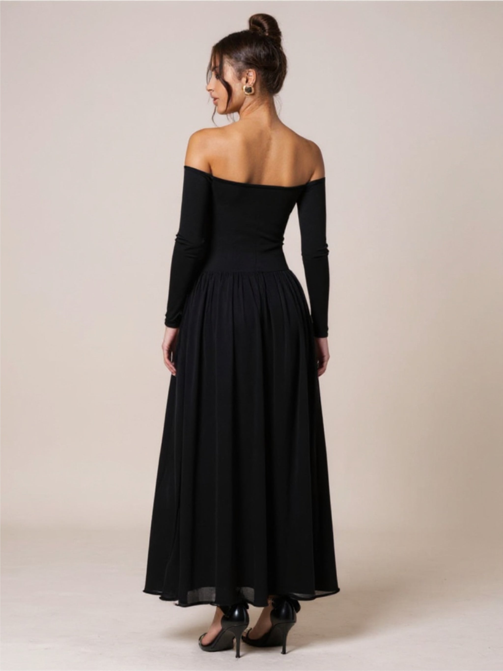 Black Off Shoulder Long Sleeve Maxi Dress