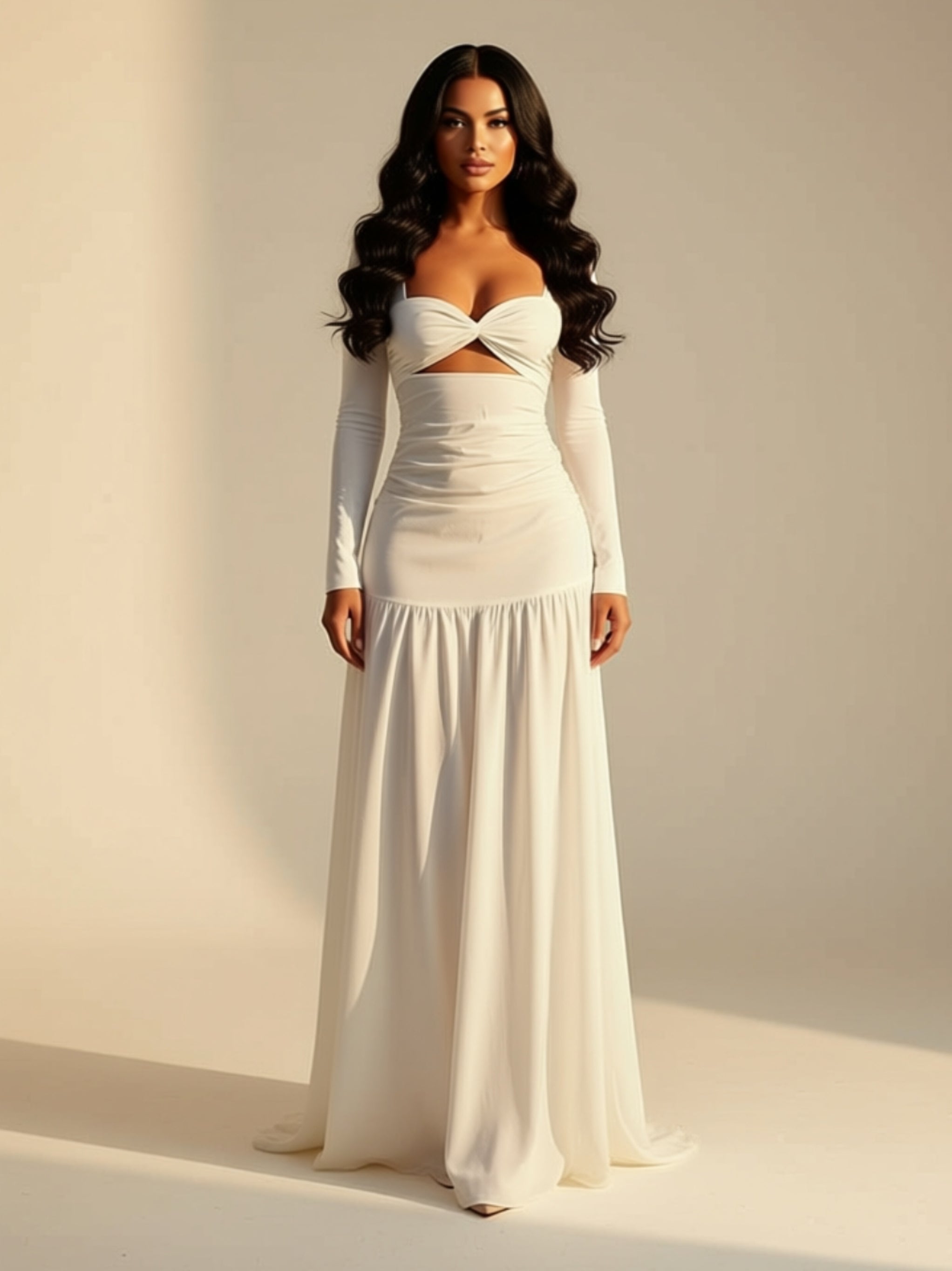 White Long Sleeve Cutout Maxi Dress