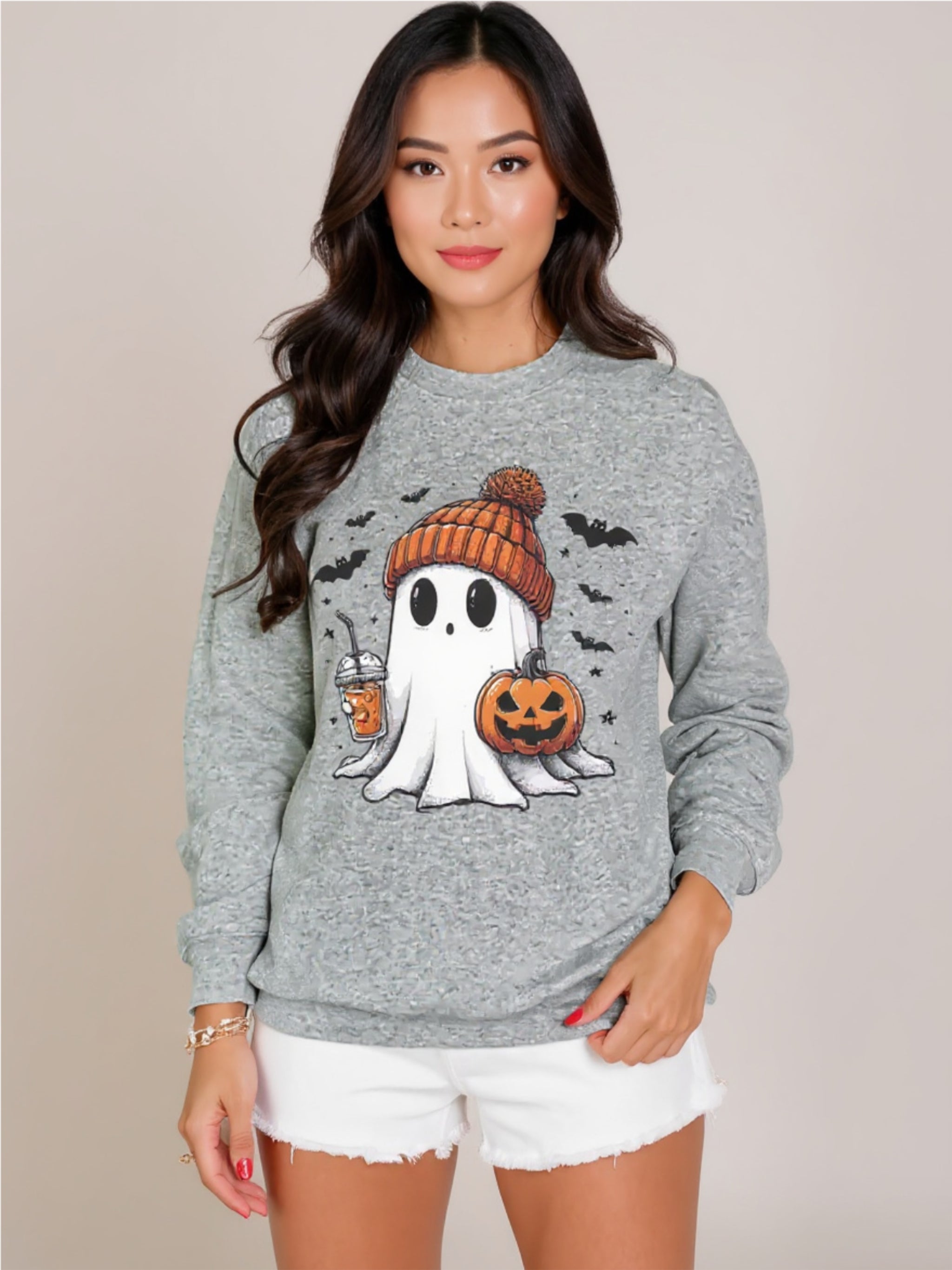 Halloween Ghost Round Neck Sweatshirt