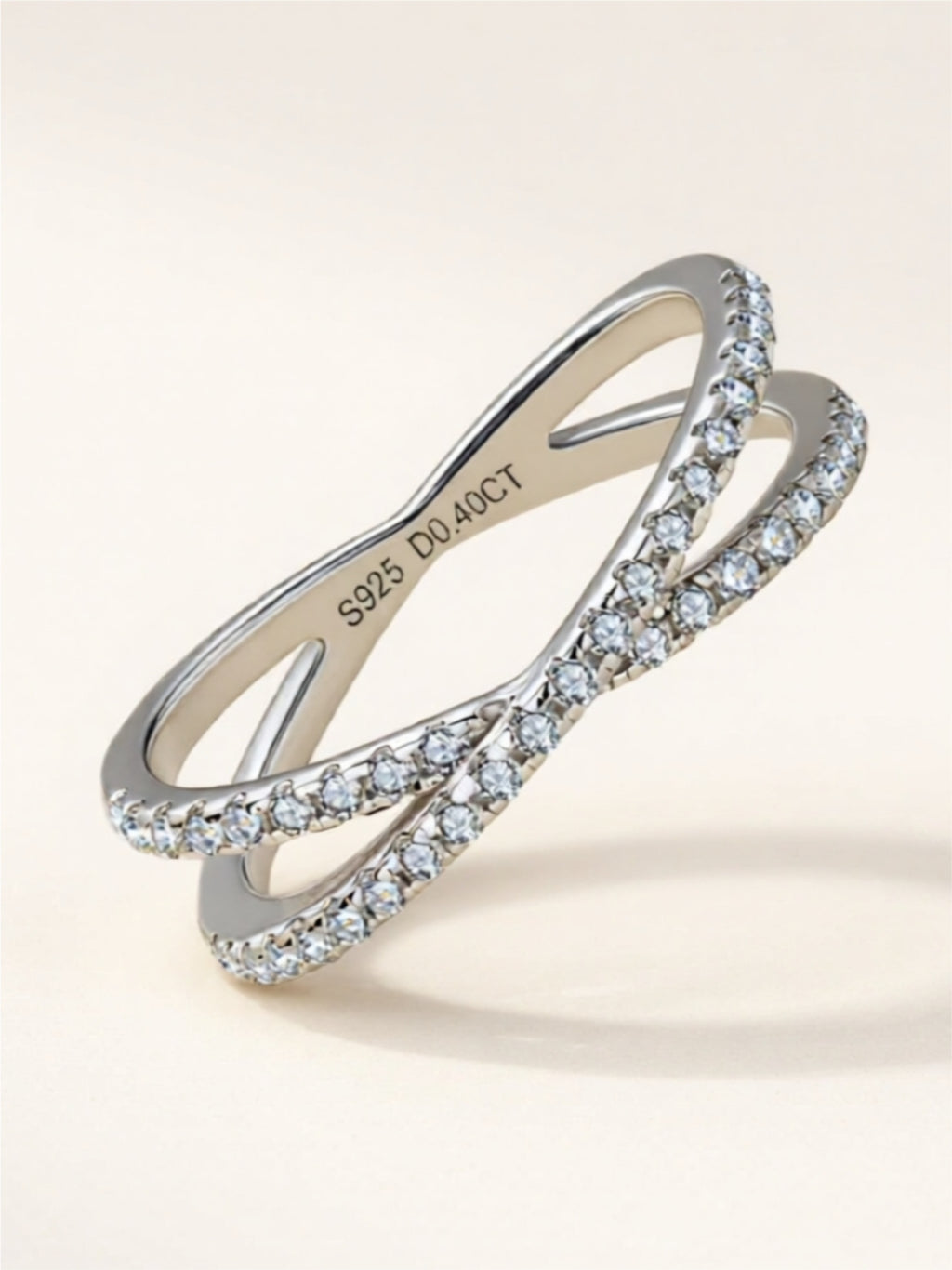 Moissanite 925 Sterling Silver Crisscross Ring