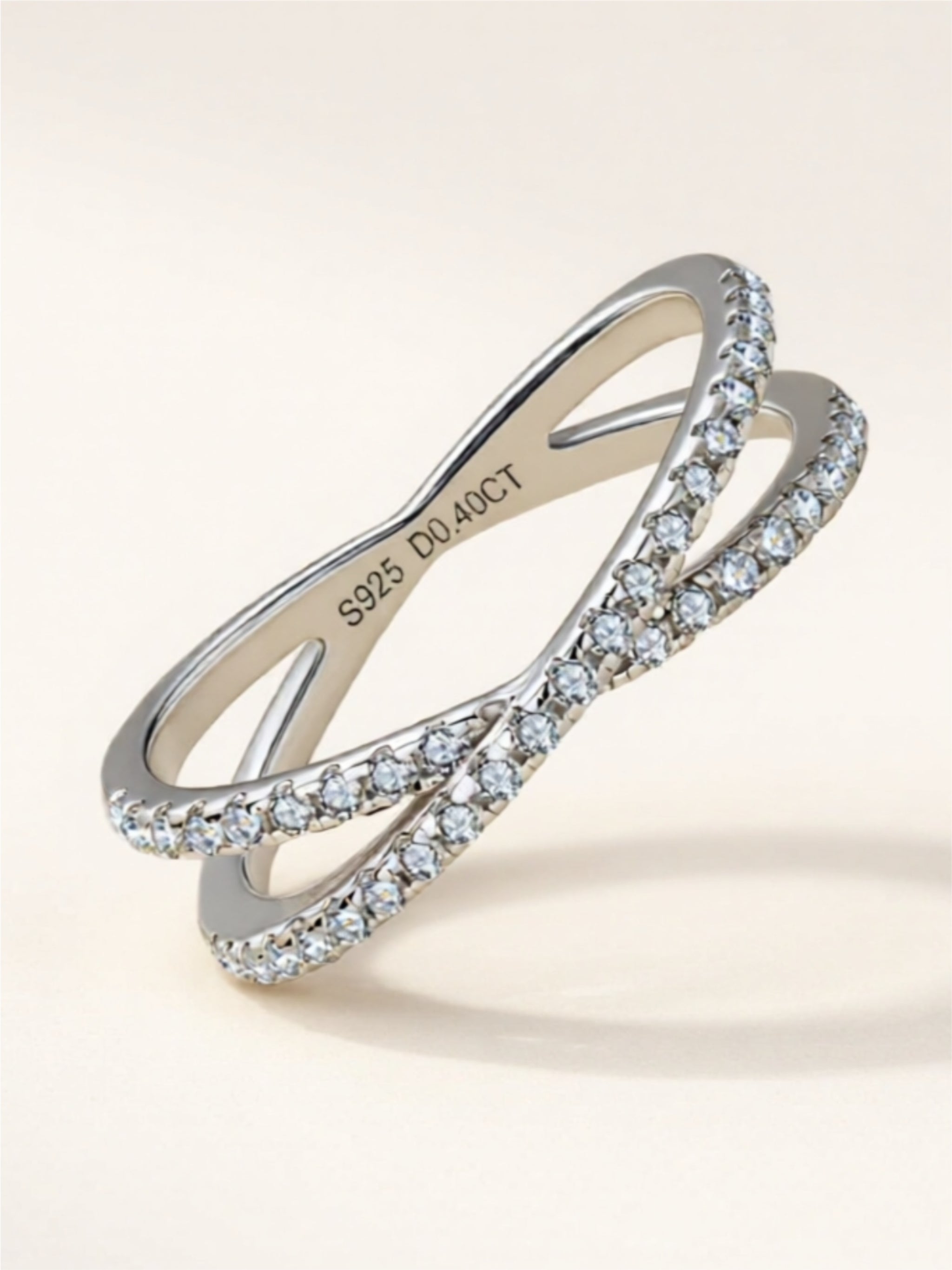 Moissanite 925 Sterling Silver Crisscross Ring