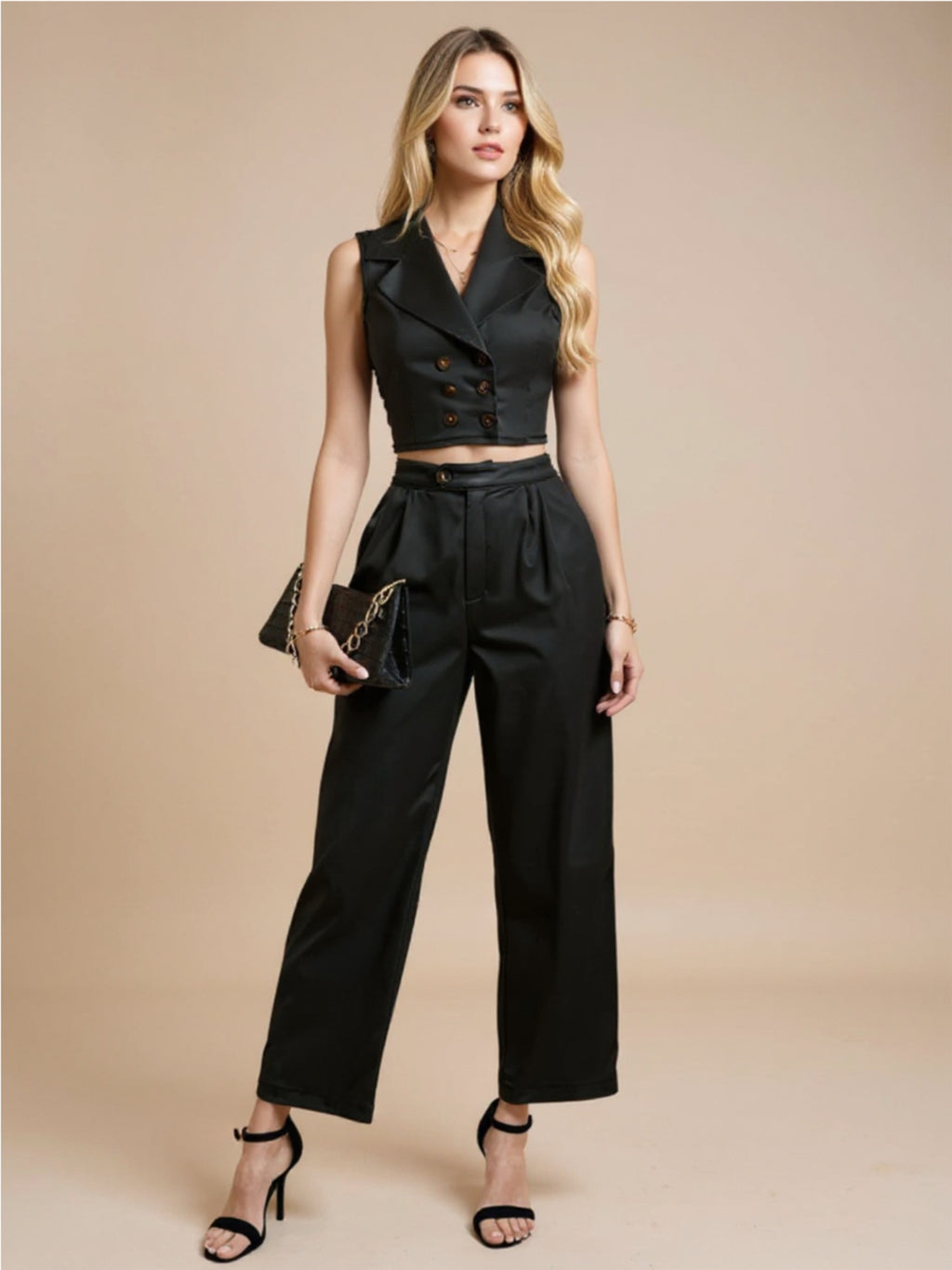 Vest & Wide Leg Pants Two Piece Set