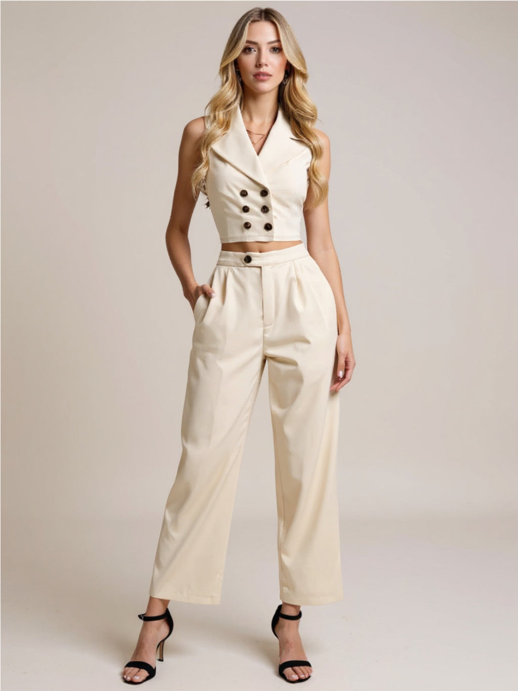 Vest & Wide Leg Pants Two Piece Set